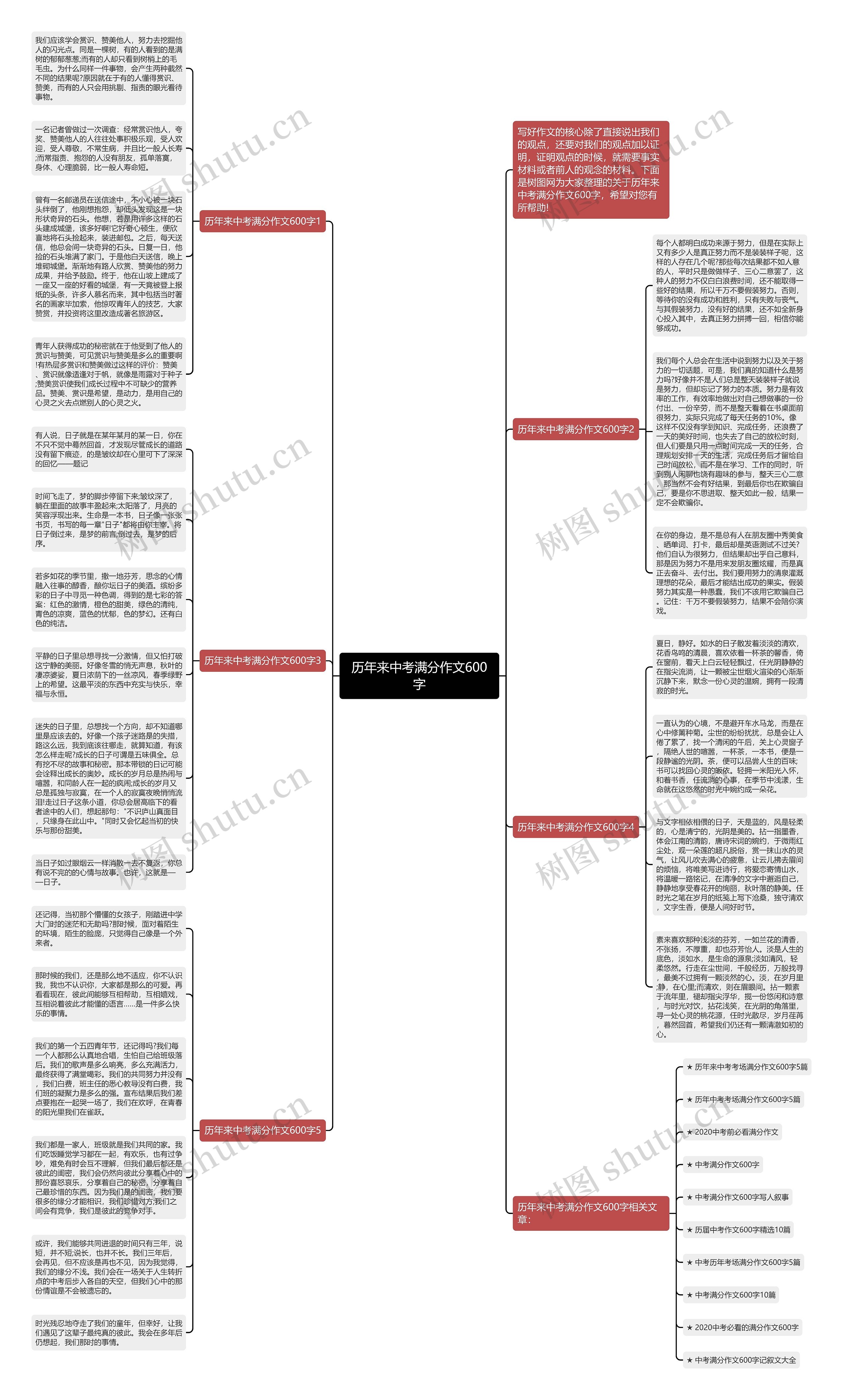 历年来中考满分作文600字思维导图