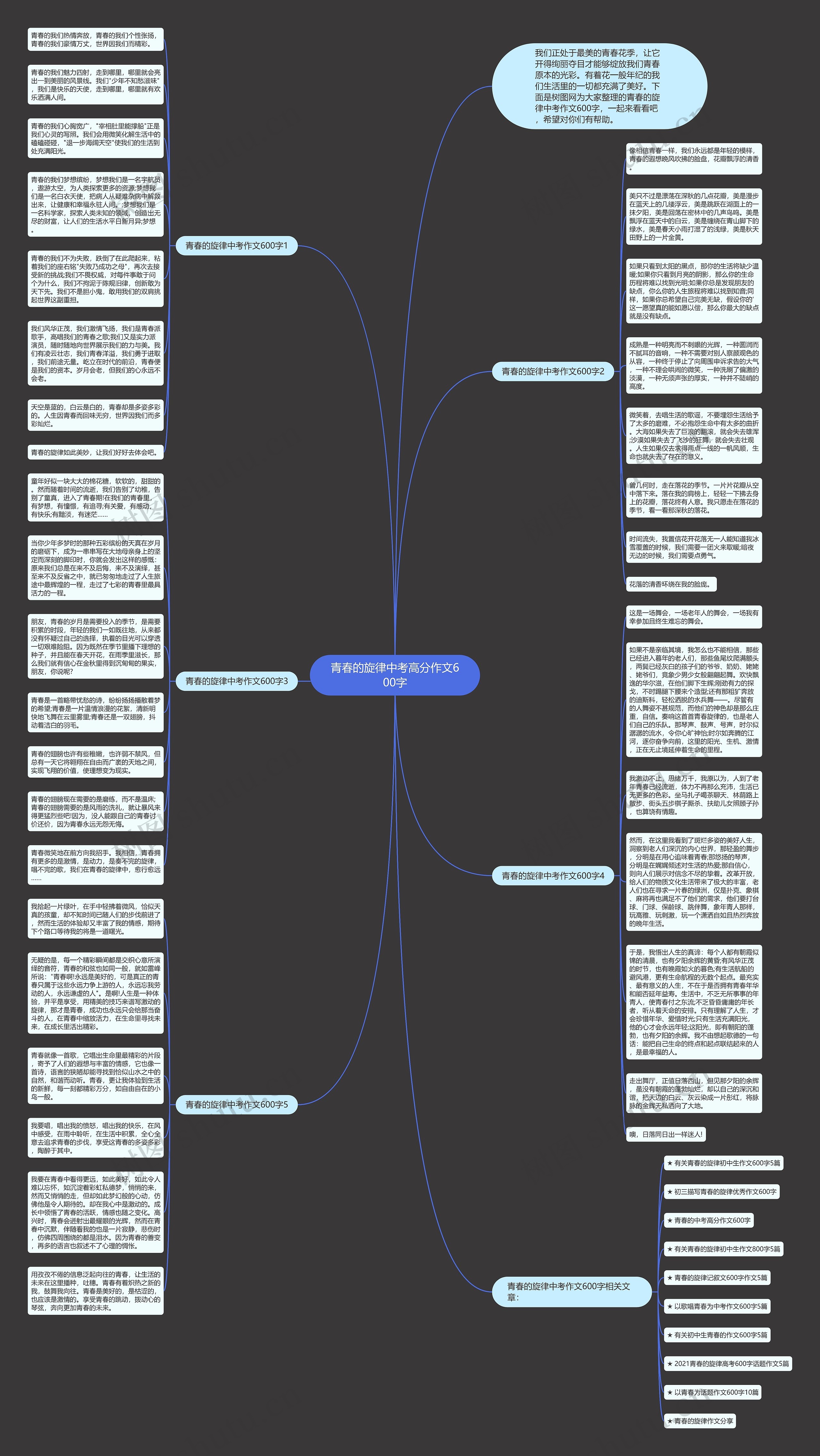 青春的旋律中考高分作文600字思维导图