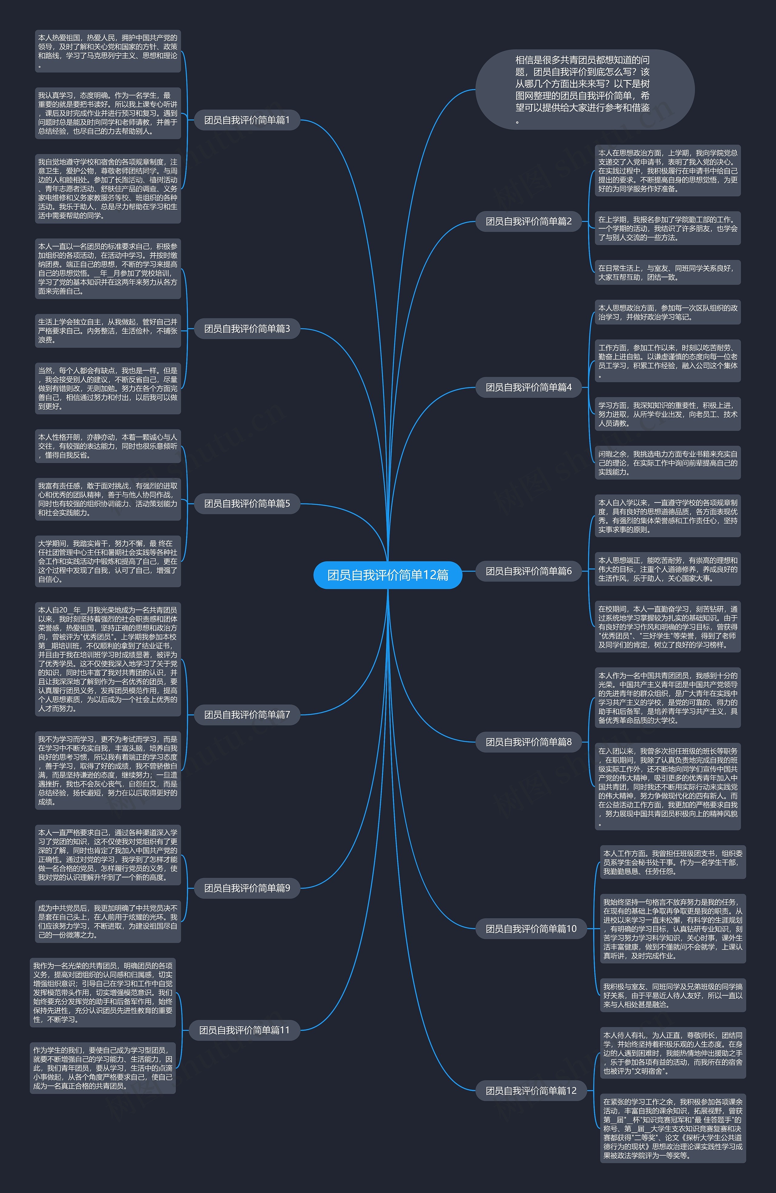 团员自我评价简单12篇思维导图