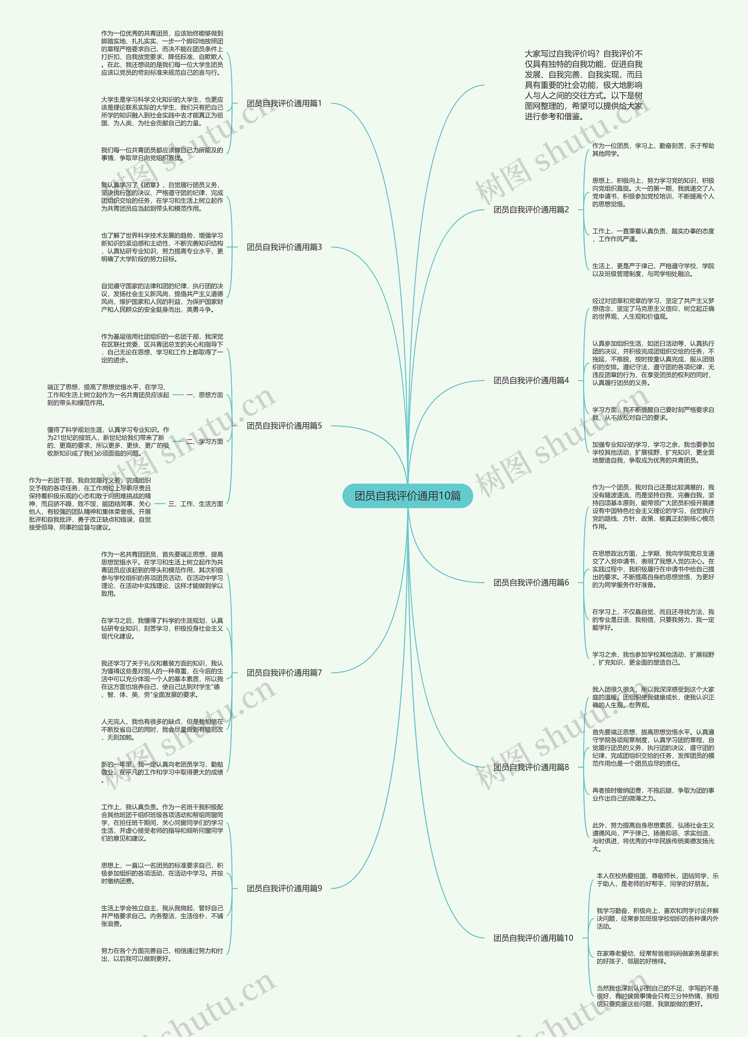 团员自我评价通用10篇思维导图