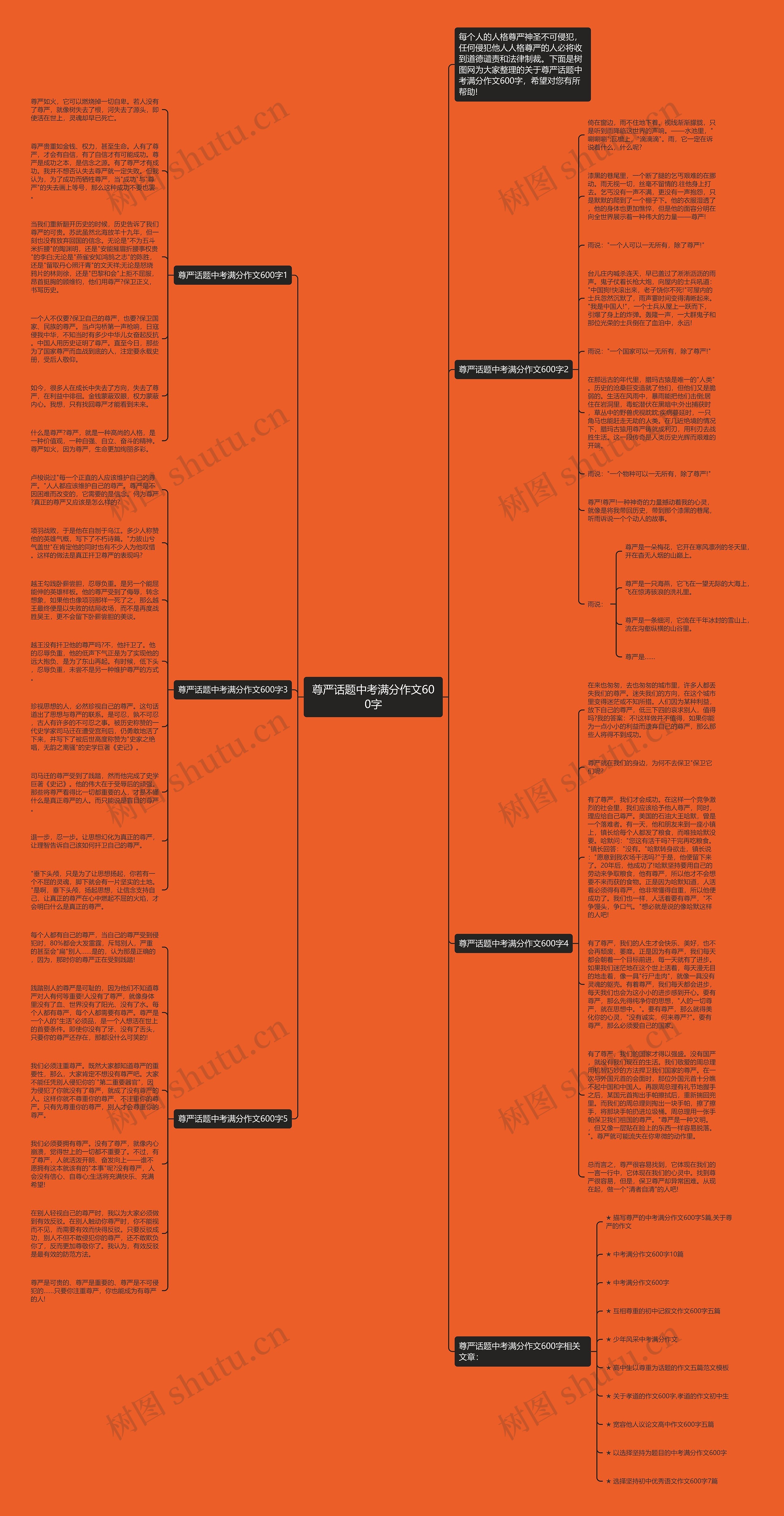 尊严话题中考满分作文600字思维导图