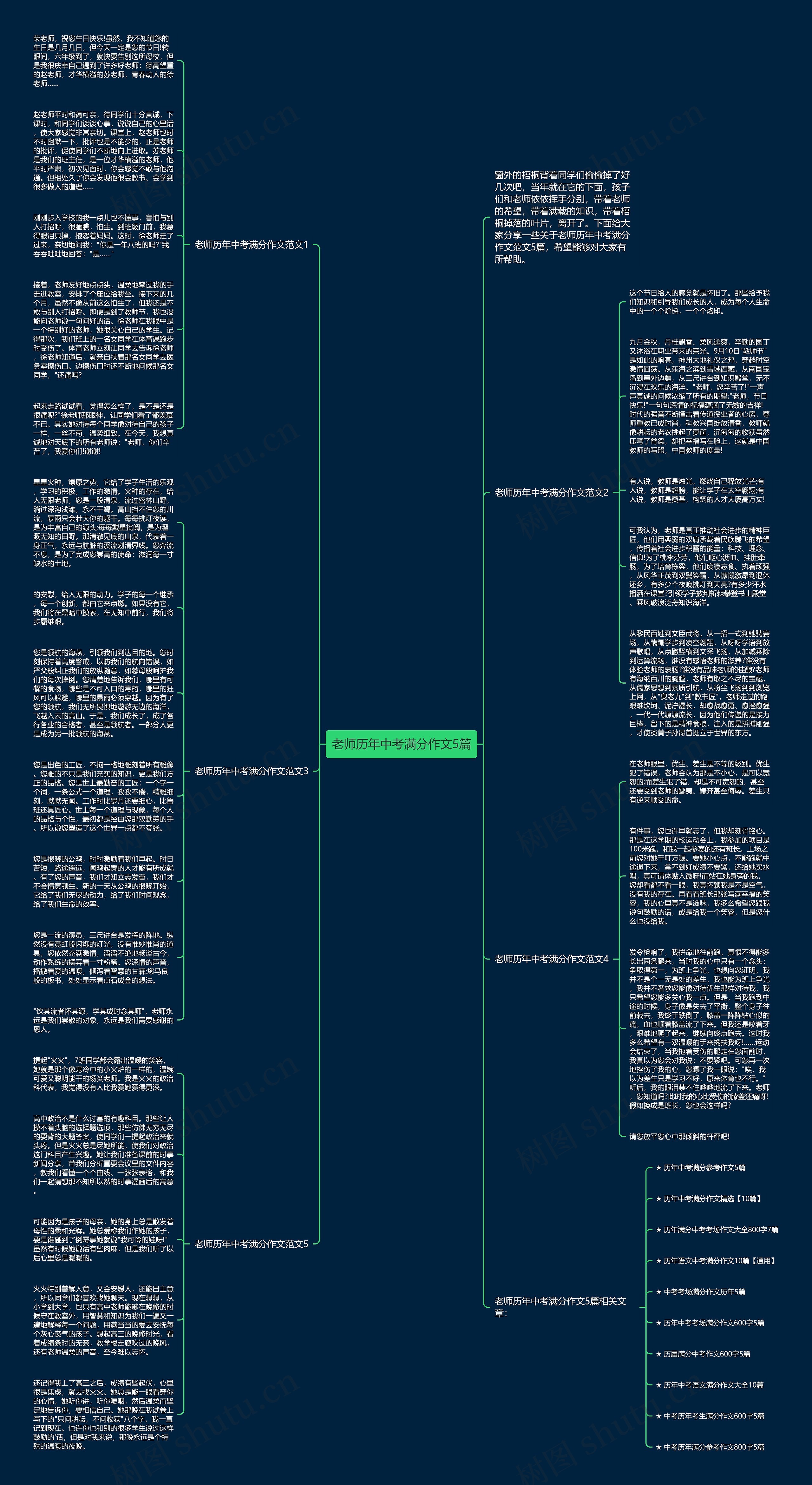 老师历年中考满分作文5篇思维导图