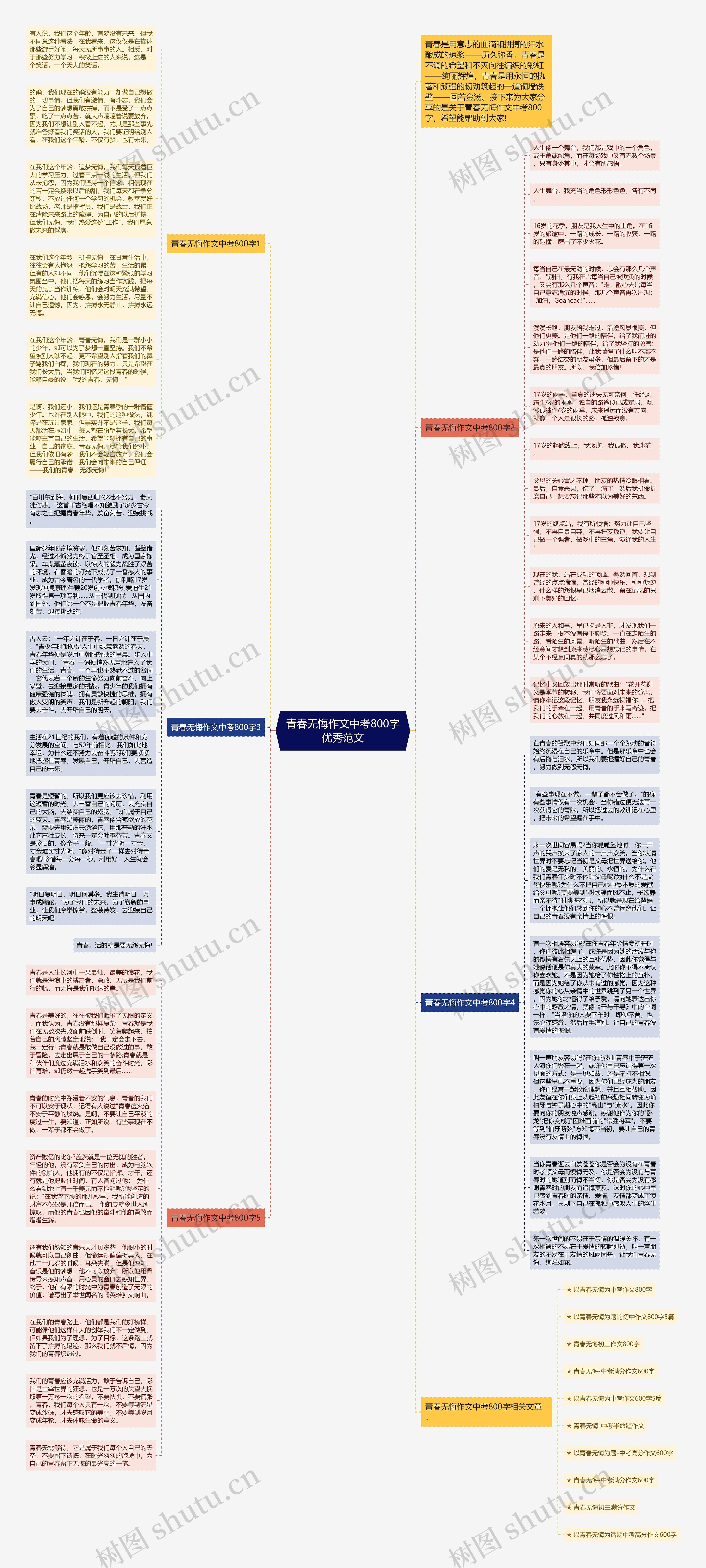 青春无悔作文中考800字优秀范文思维导图