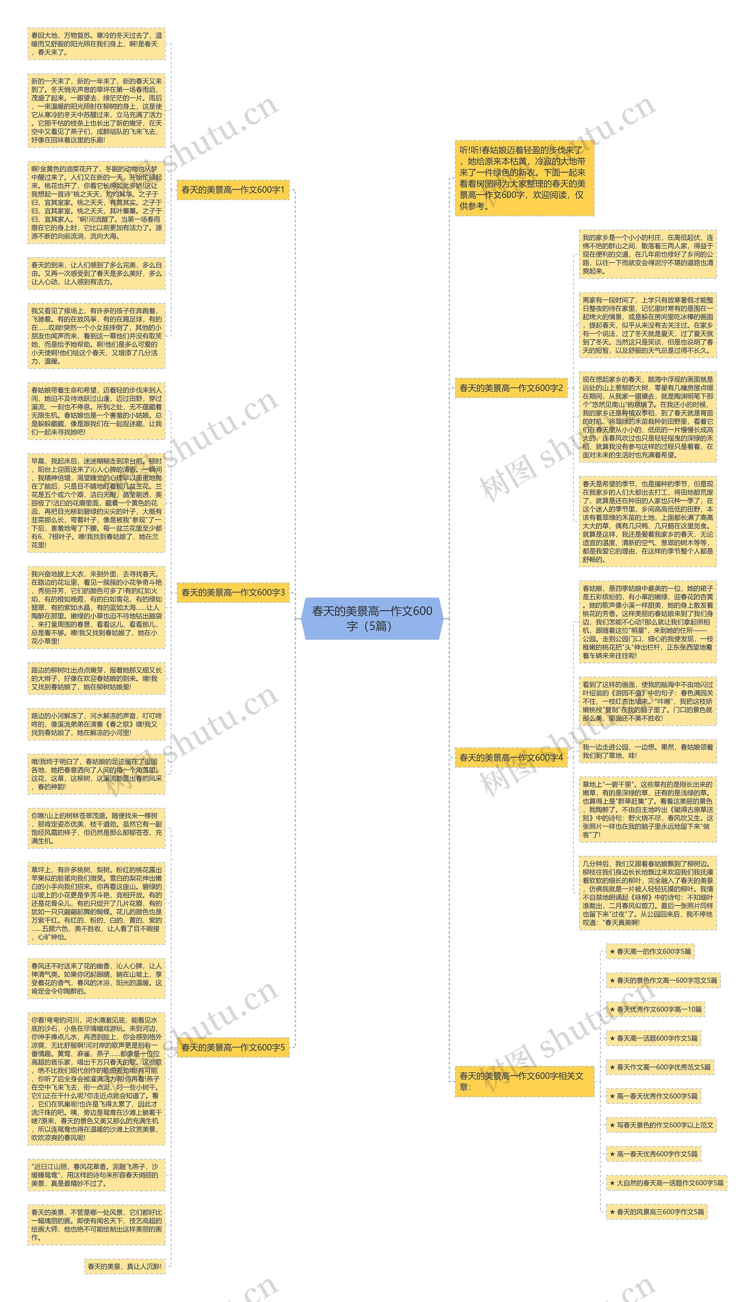 春天的美景高一作文600字（5篇）思维导图