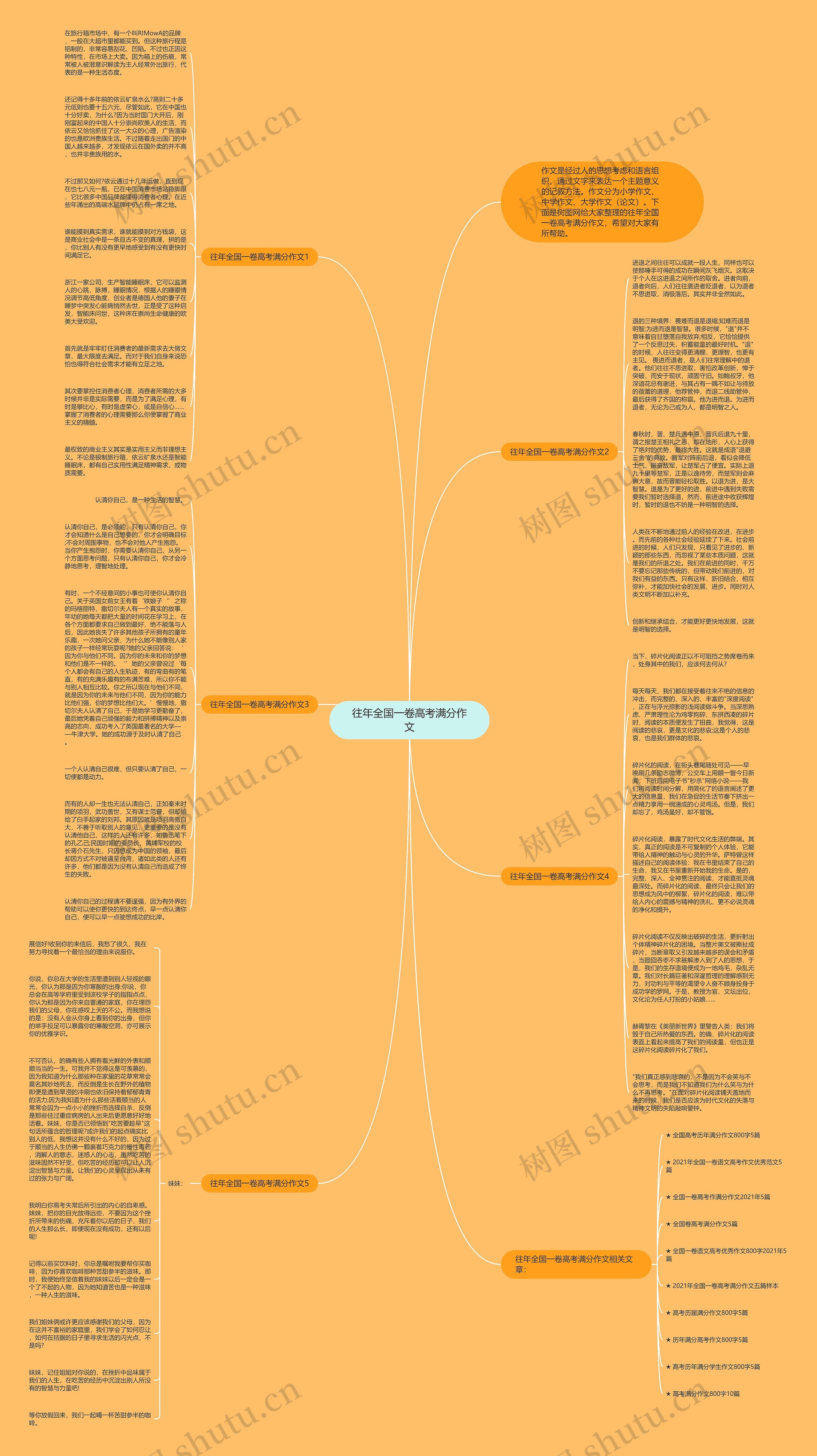 往年全国一卷高考满分作文思维导图
