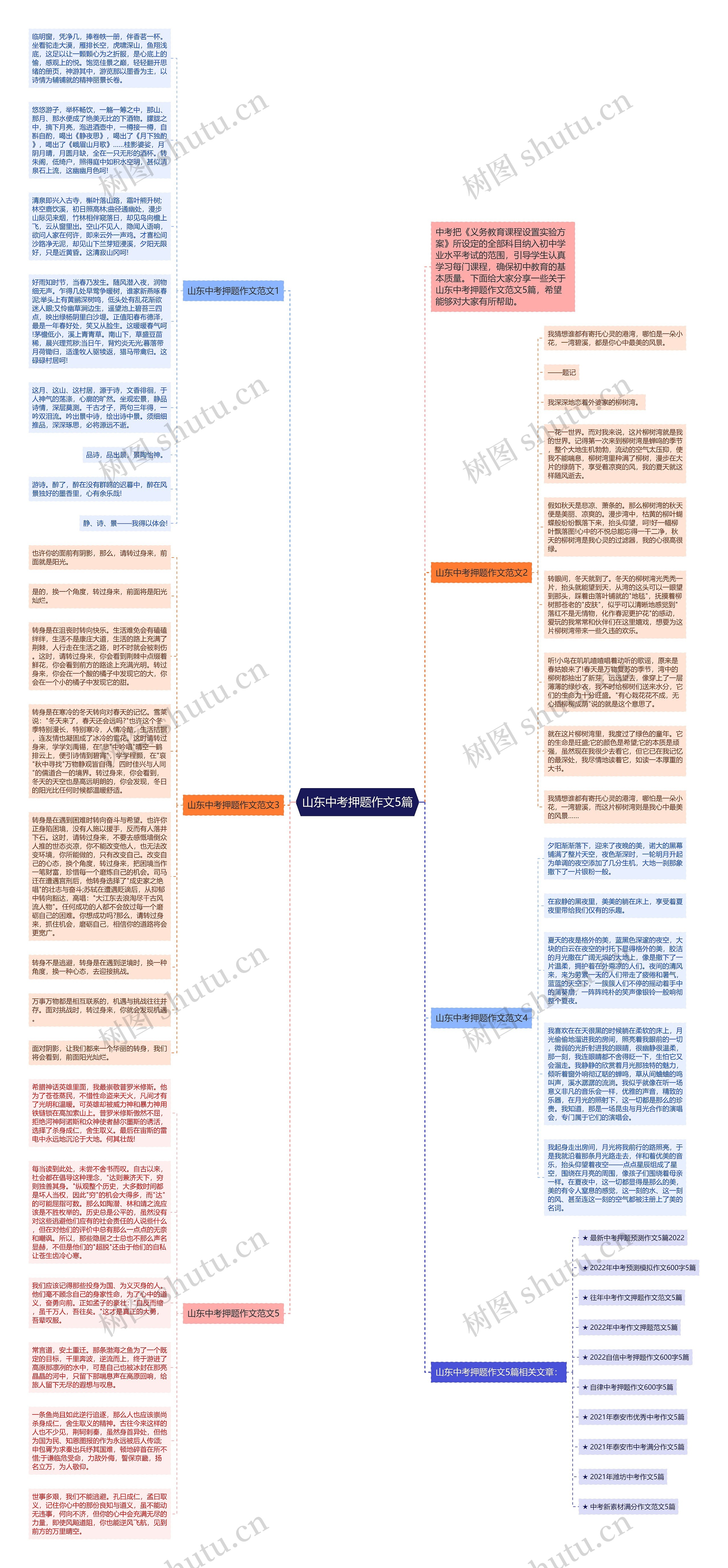 山东中考押题作文5篇思维导图高清图 山东中考押题作文5篇思维导图