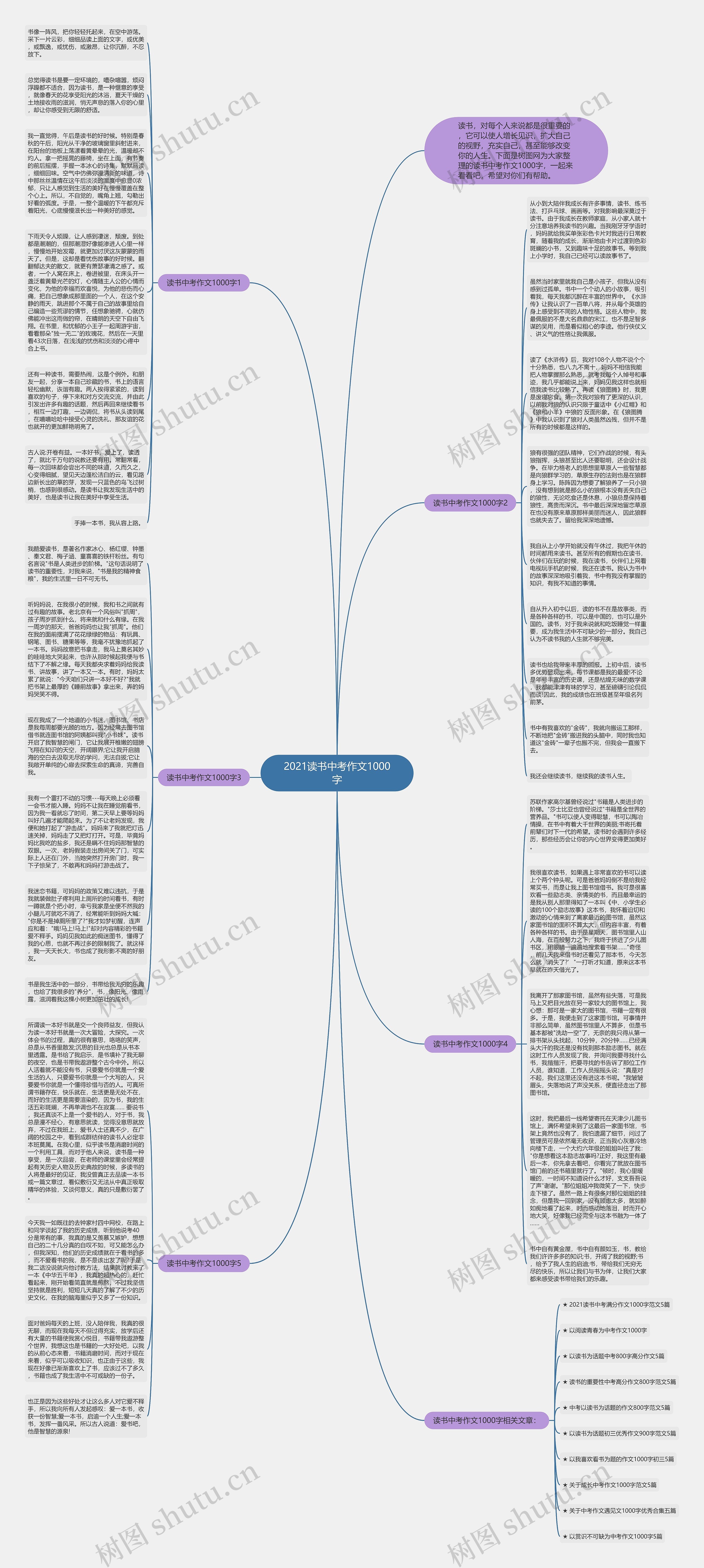 2021读书中考作文1000字思维导图