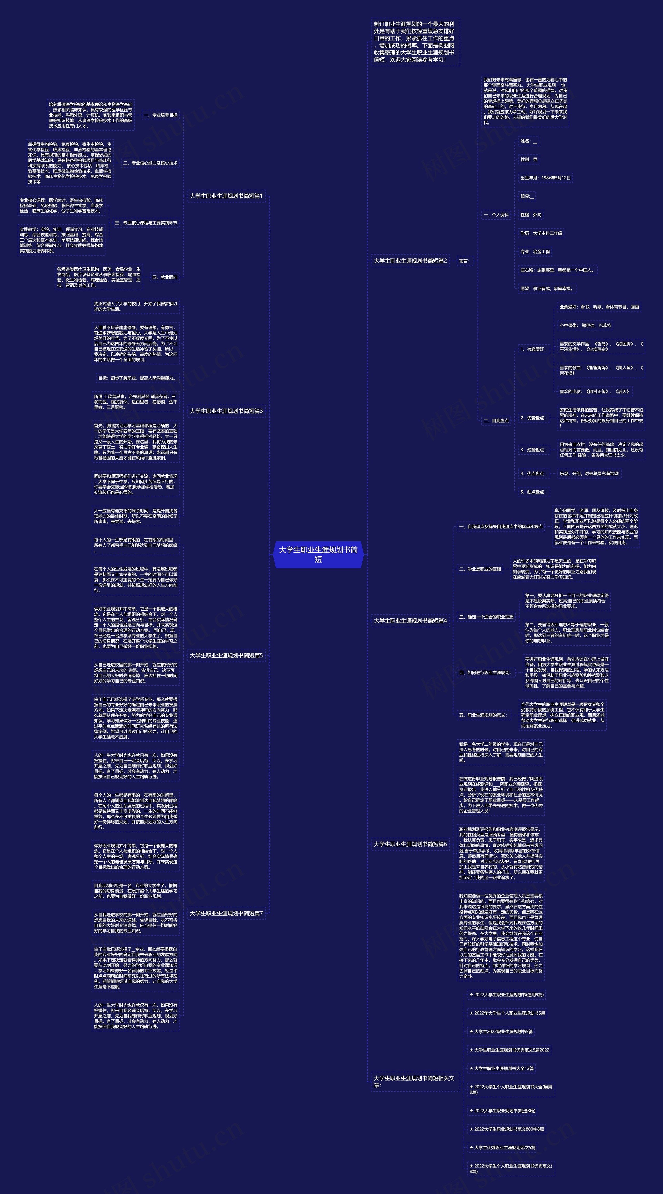 大学生职业生涯规划书简短思维导图高清图 大学生职业生涯规划书简短思维导图