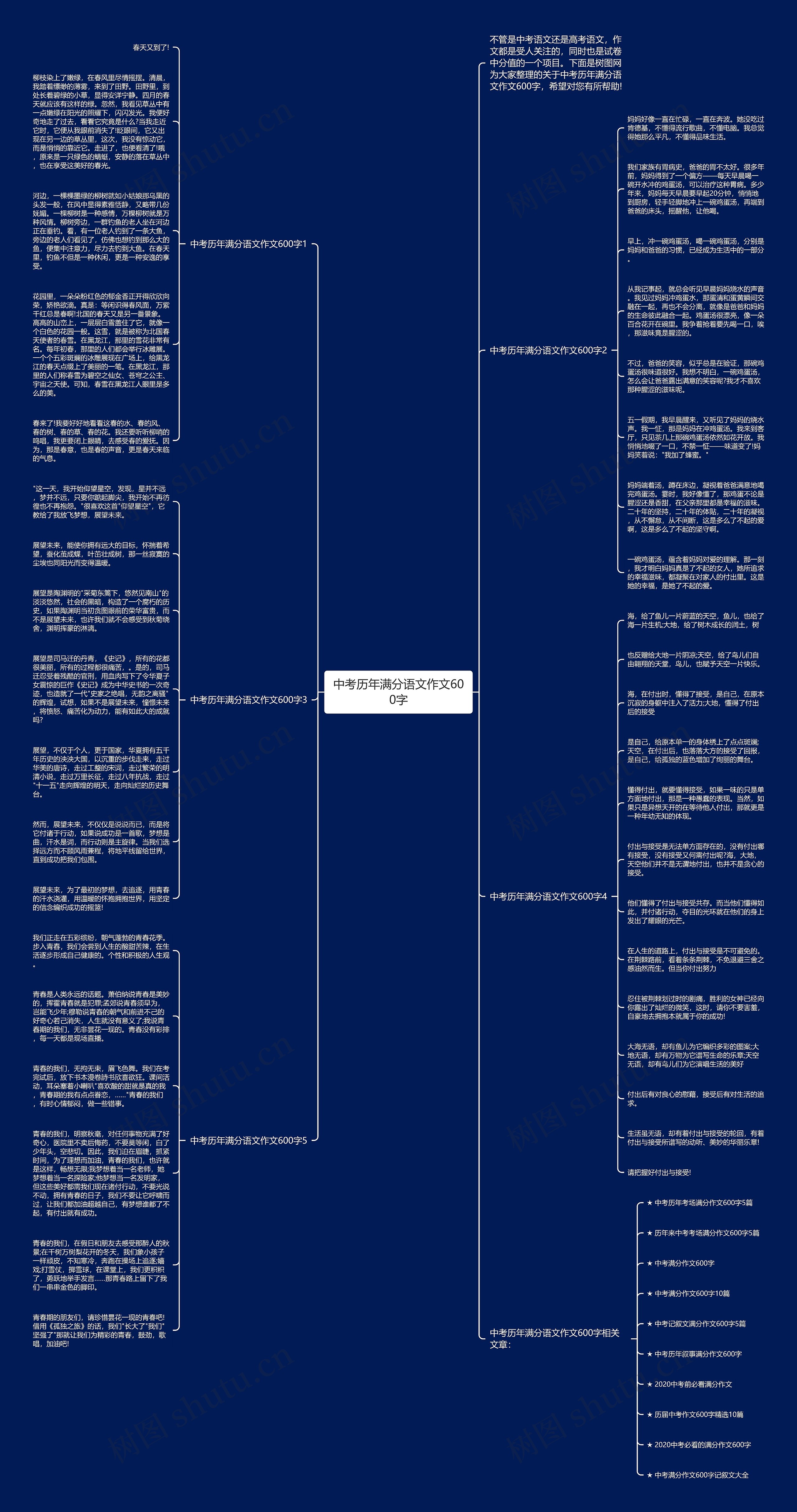 中考历年满分语文作文600字思维导图