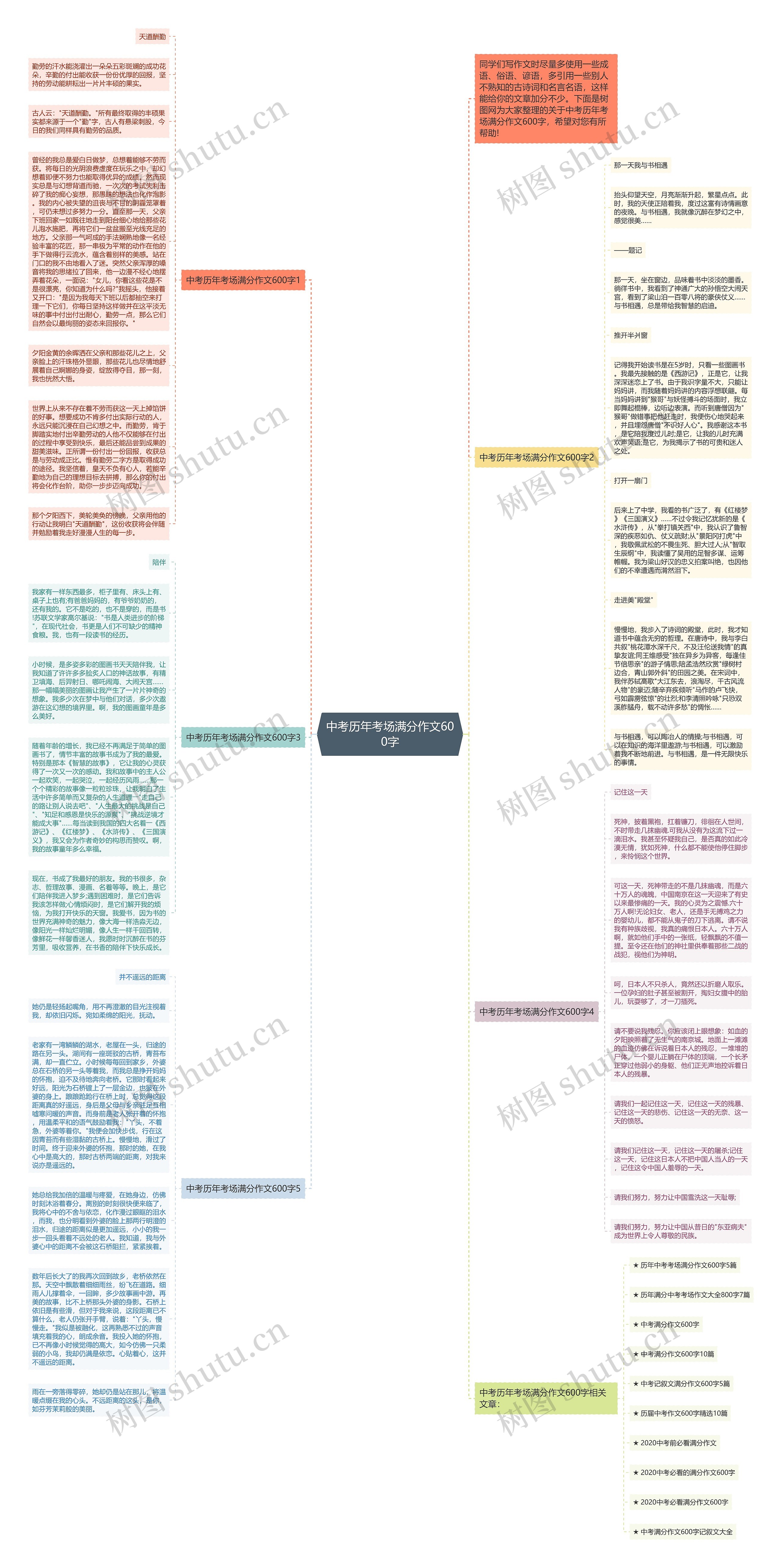 中考历年考场满分作文600字思维导图