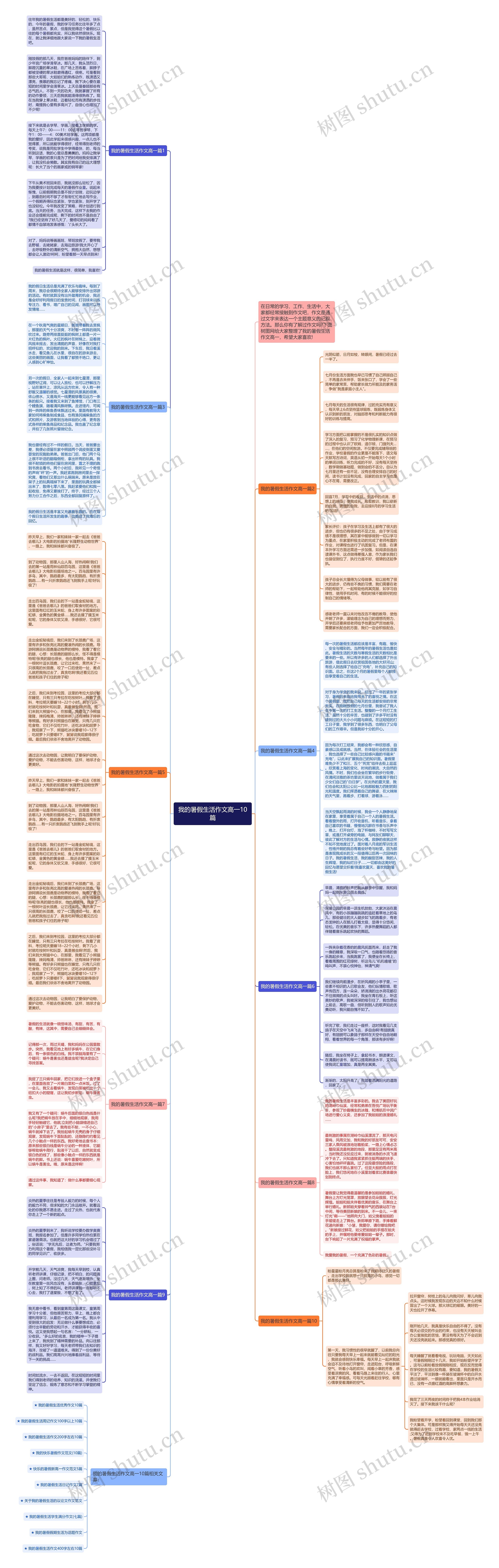 我的暑假生活作文高一10篇思维导图