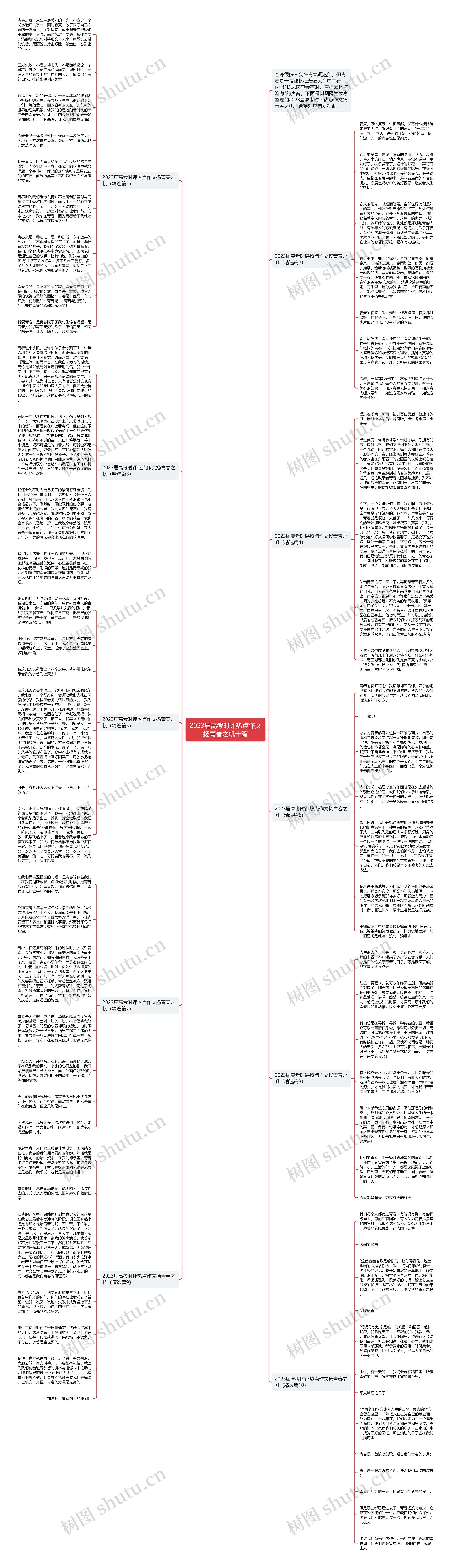 2023届高考时评热点作文扬青春之帆十篇思维导图