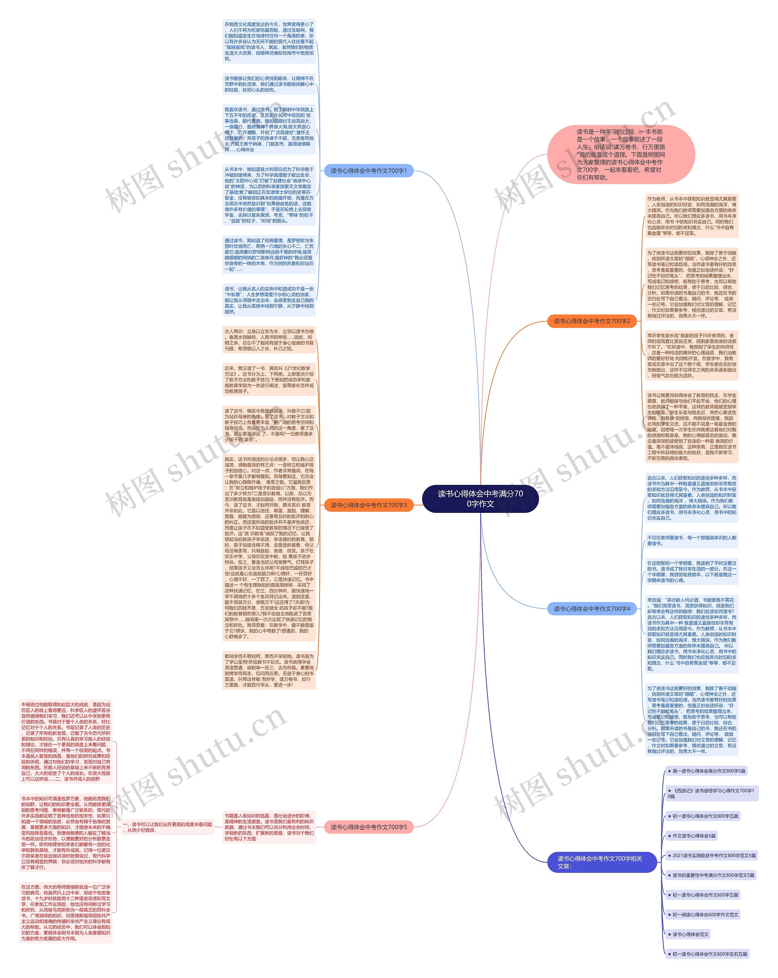 读书心得体会中考满分700字作文思维导图