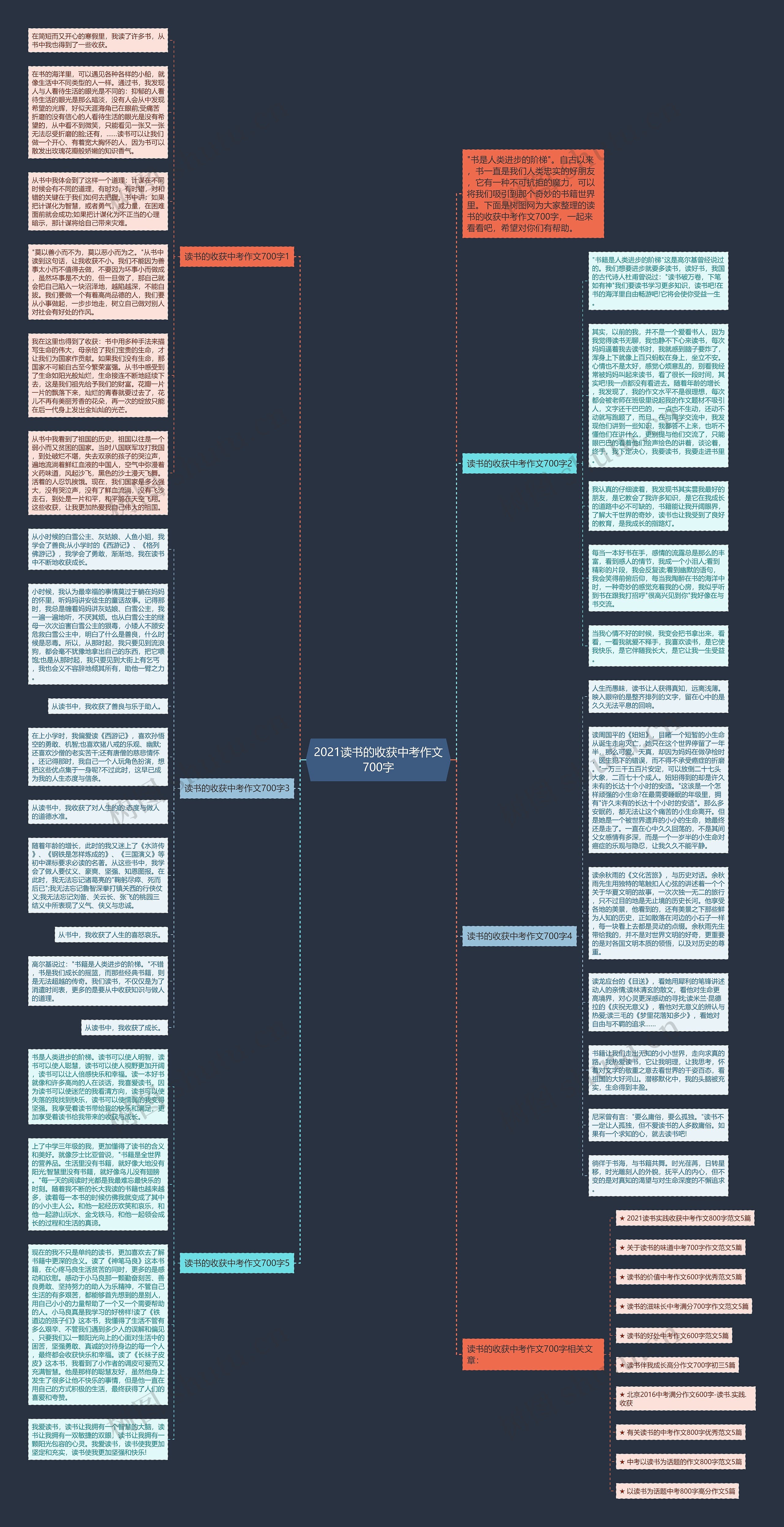2021读书的收获中考作文700字思维导图