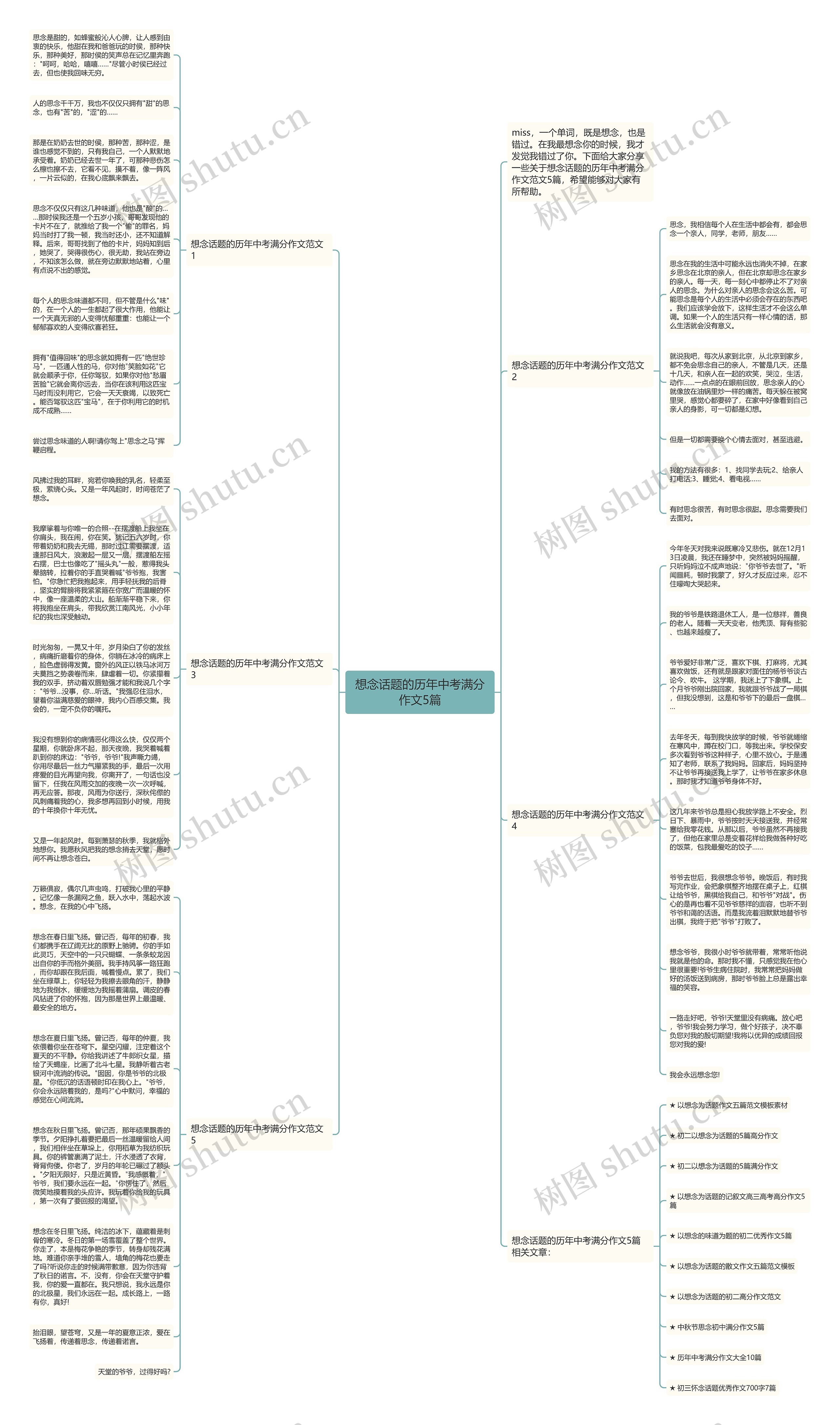 想念话题的历年中考满分作文5篇思维导图