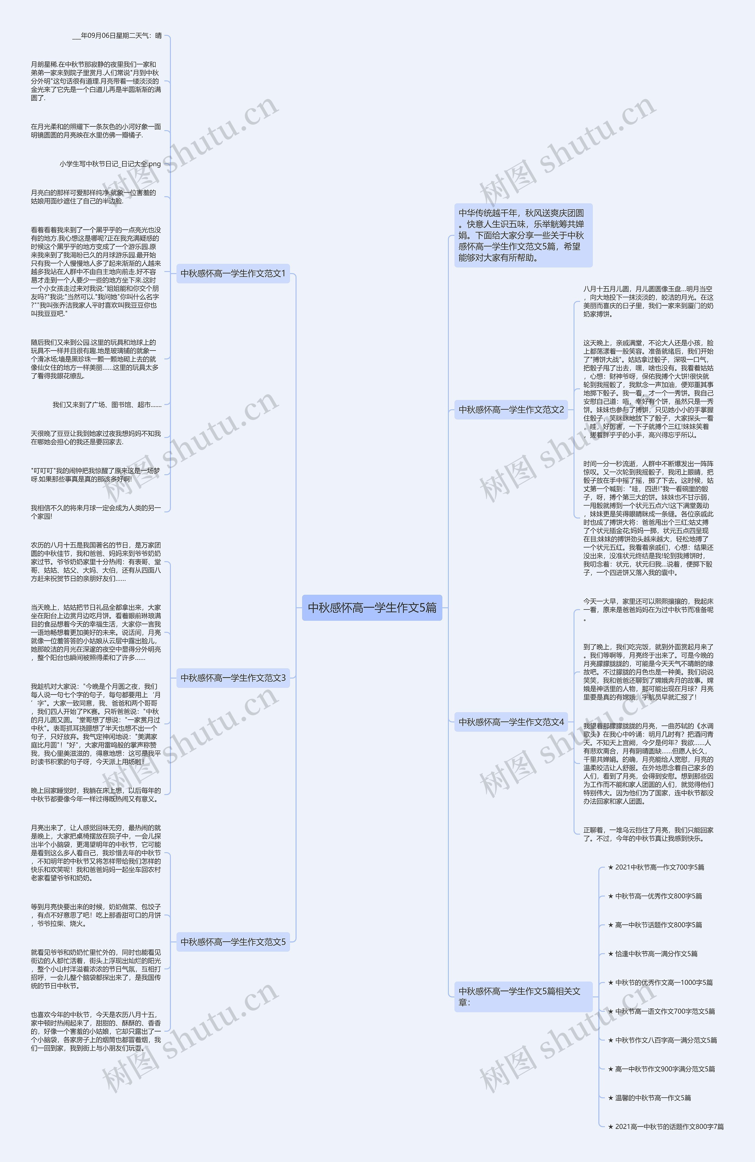 中秋感怀高一学生作文5篇思维导图
