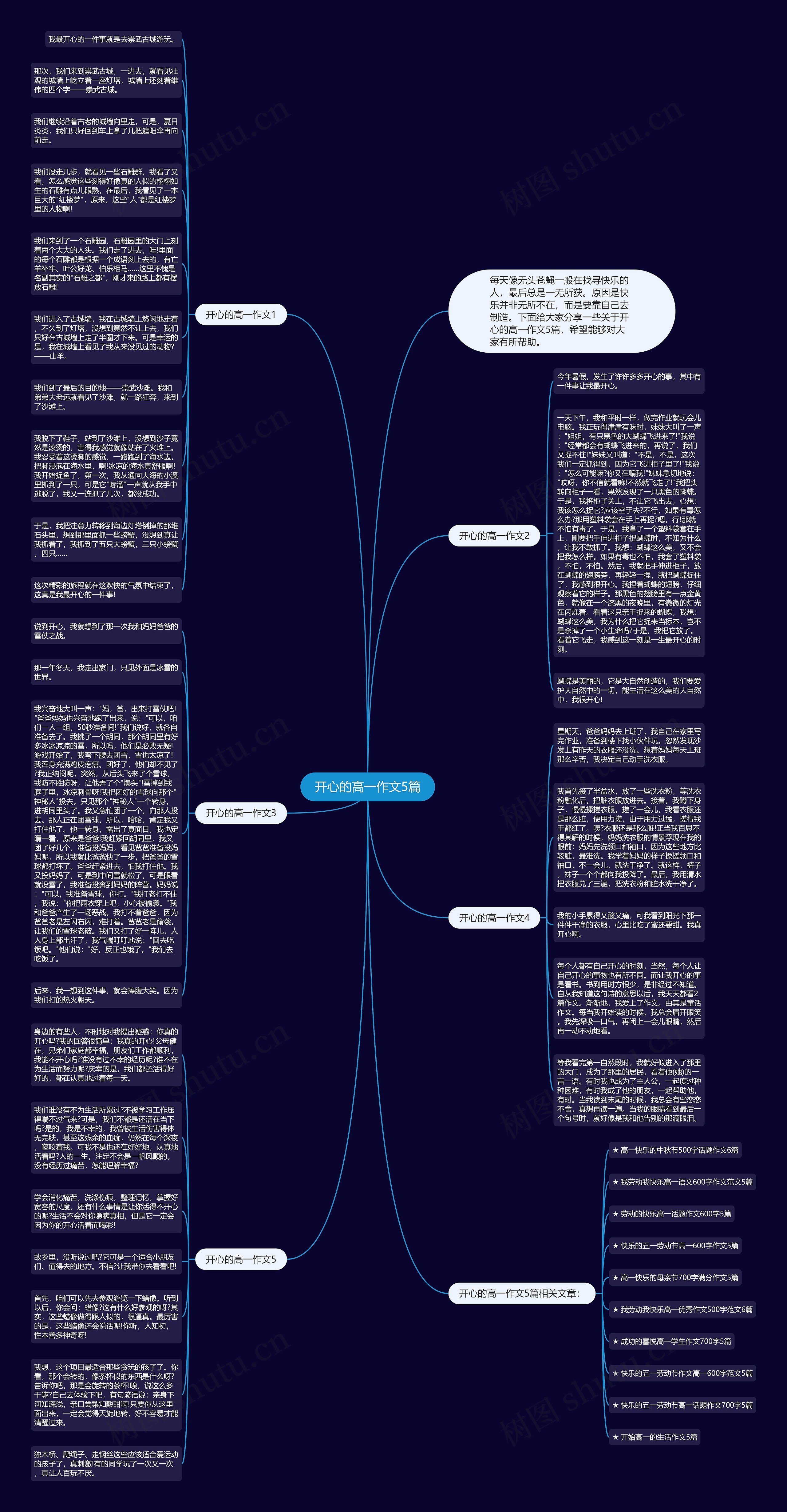 开心的高一作文5篇思维导图高清图 开心的高一作文5篇思维导图