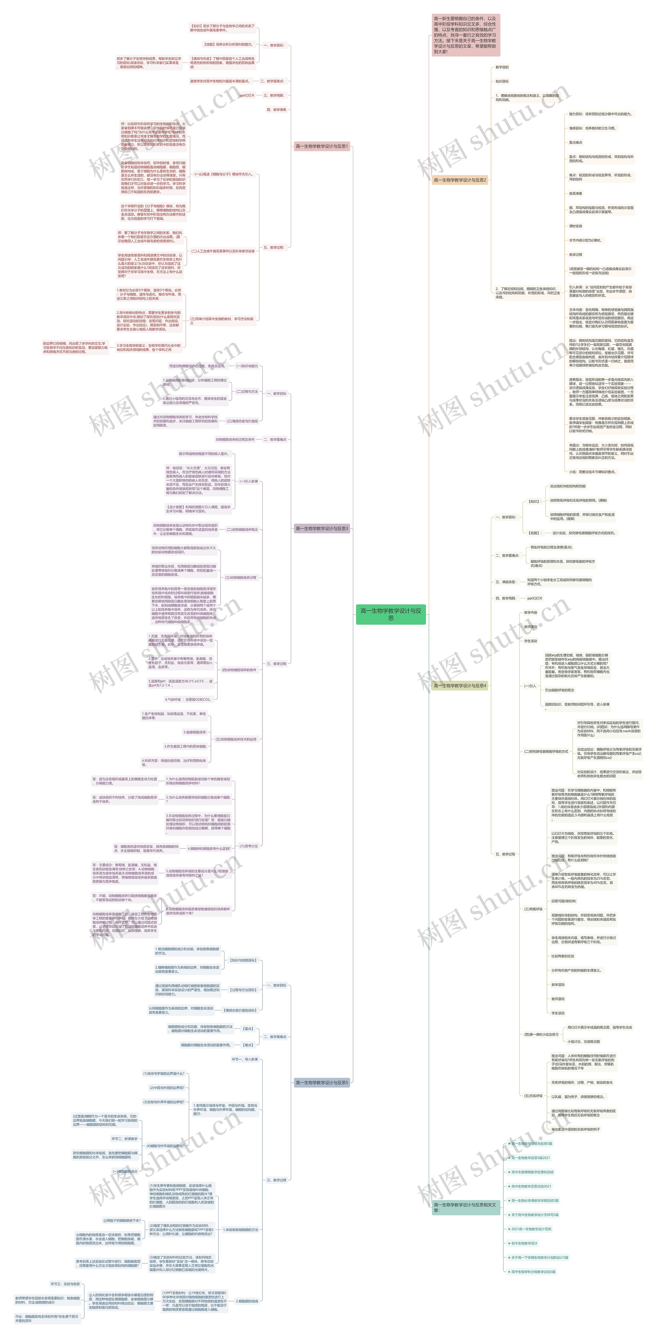 高一生物学教学设计与反思思维导图