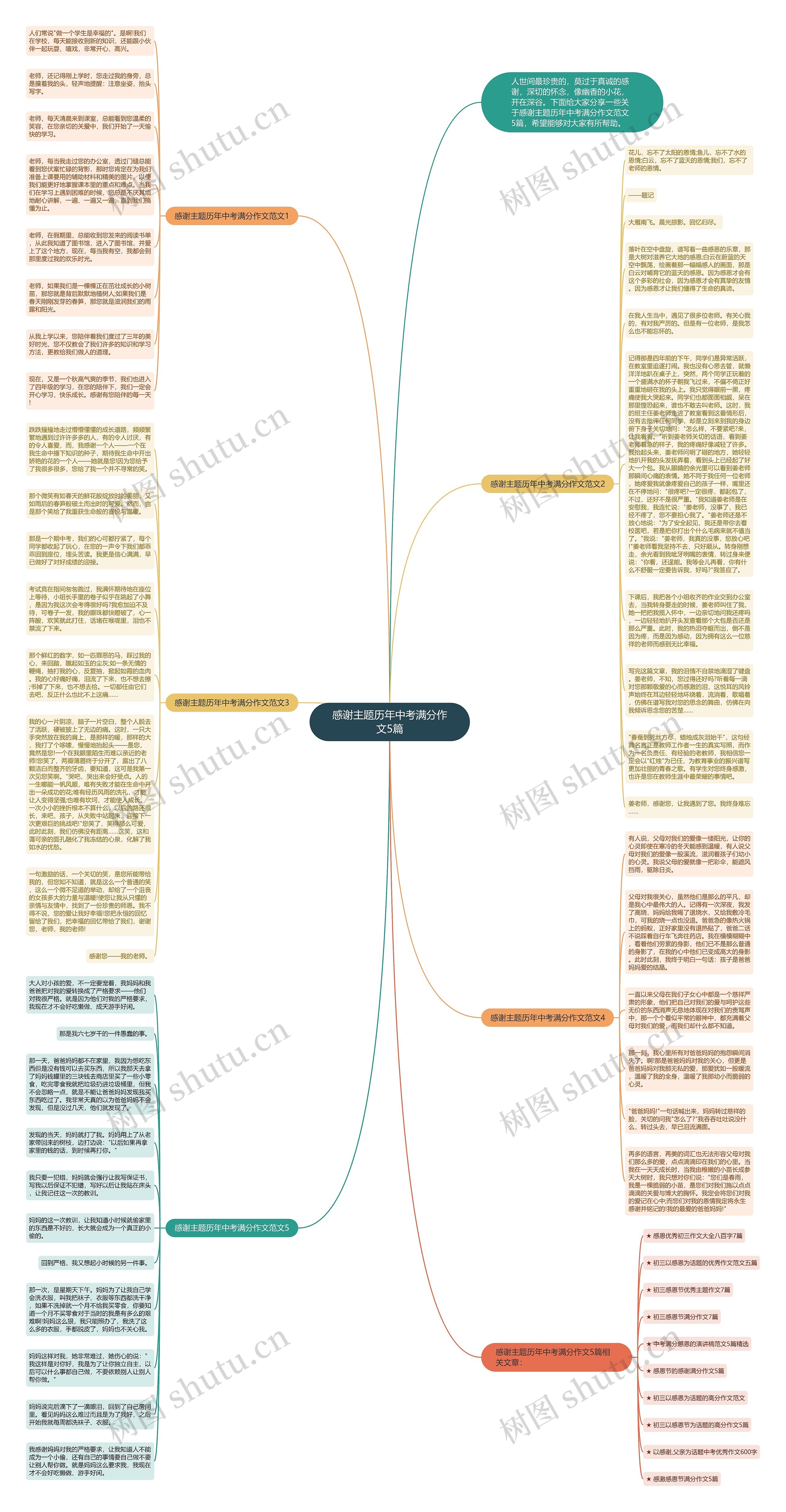 感谢主题历年中考满分作文5篇思维导图