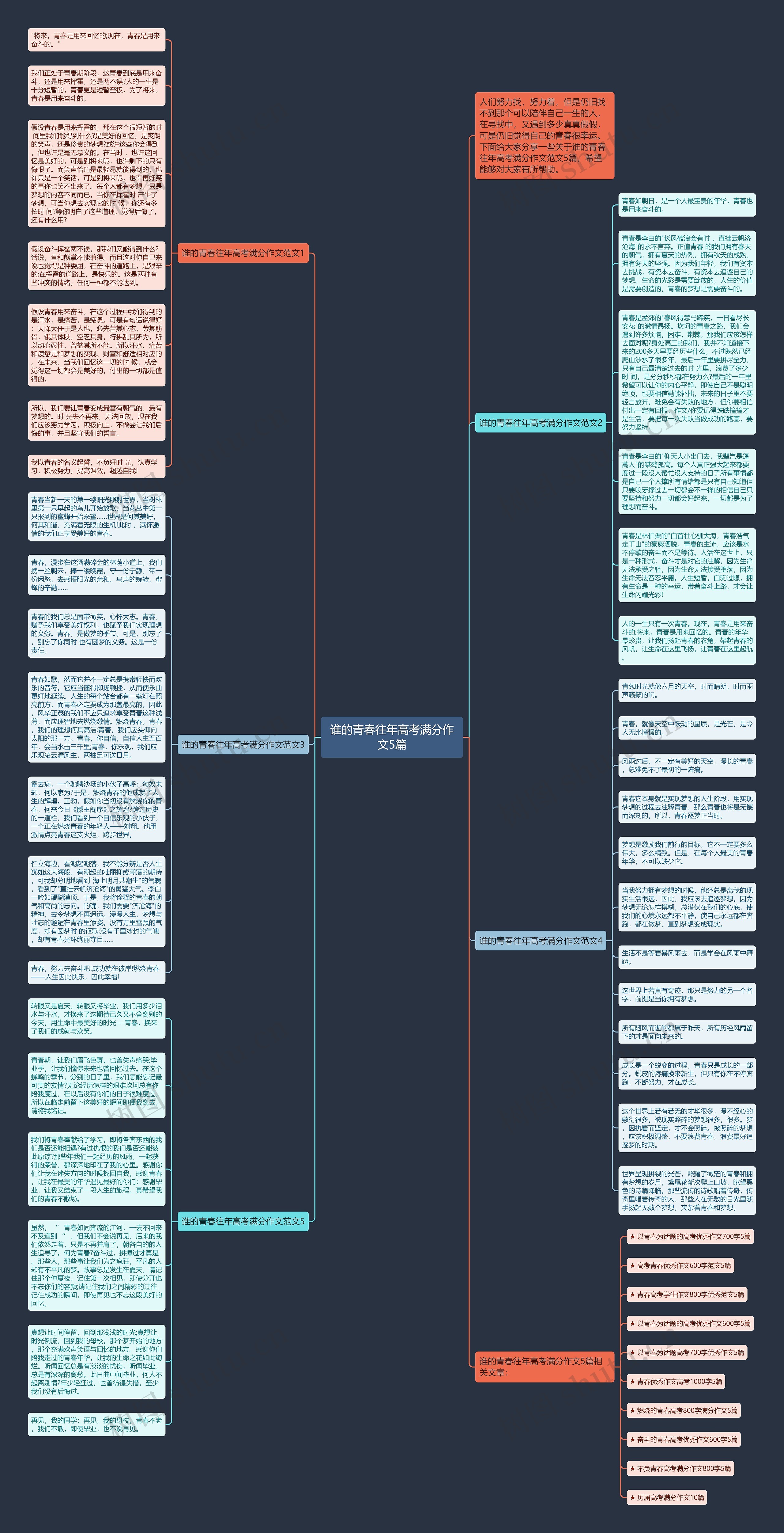 谁的青春往年高考满分作文5篇思维导图