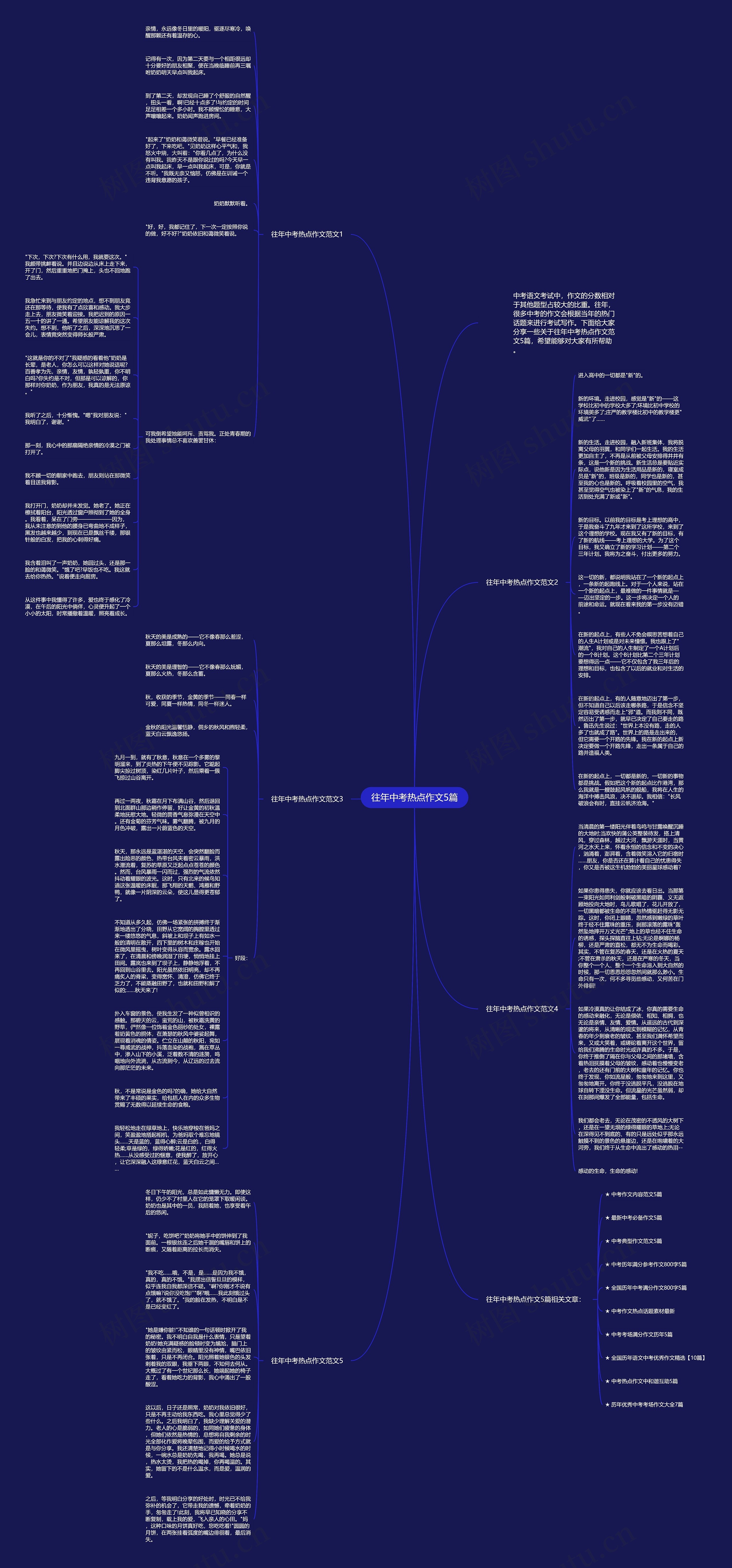 往年中考热点作文5篇思维导图高清图 往年中考热点作文5篇思维导图