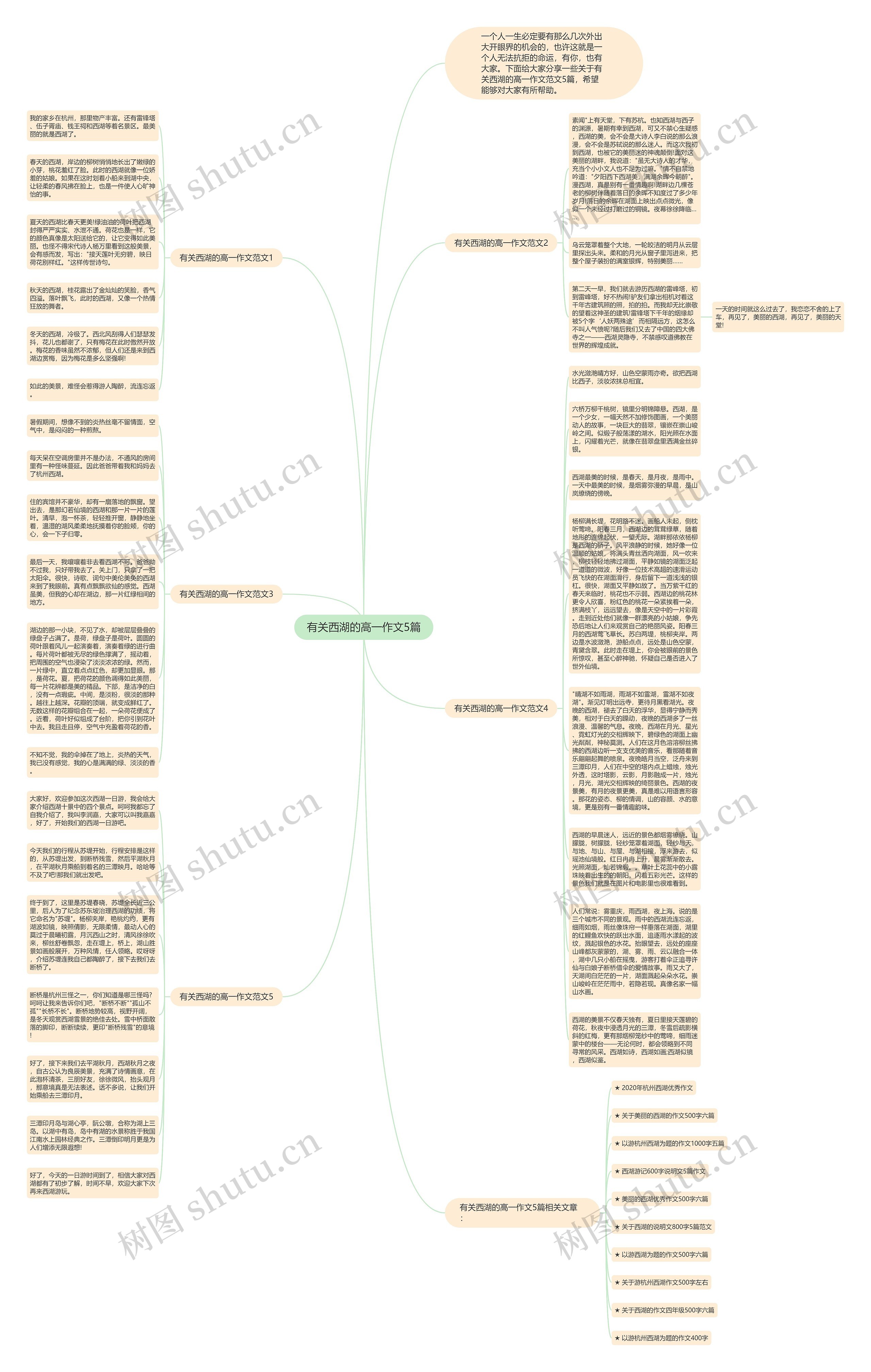 有关西湖的高一作文5篇思维导图
