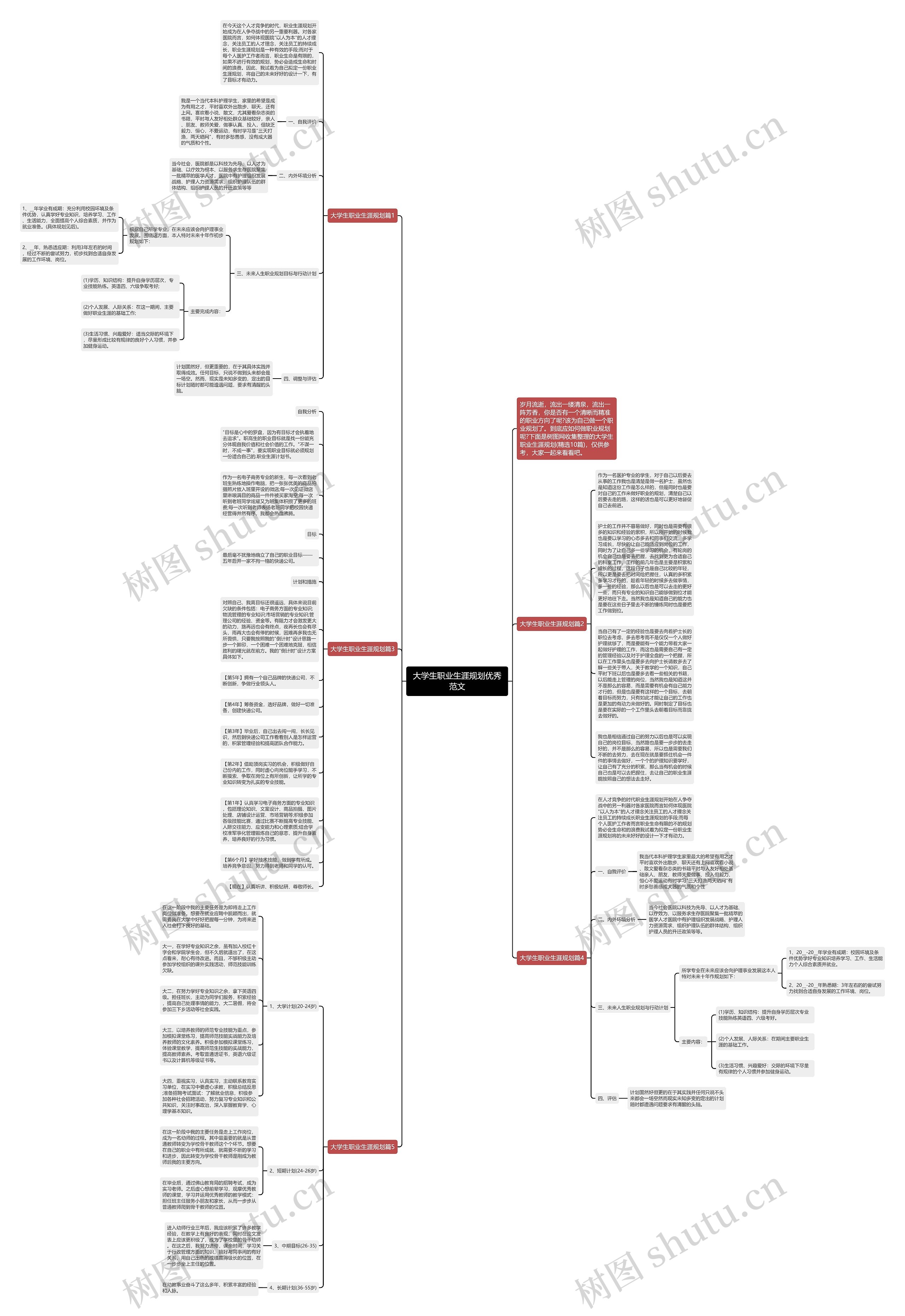 大学生职业生涯规划优秀范文思维导图
