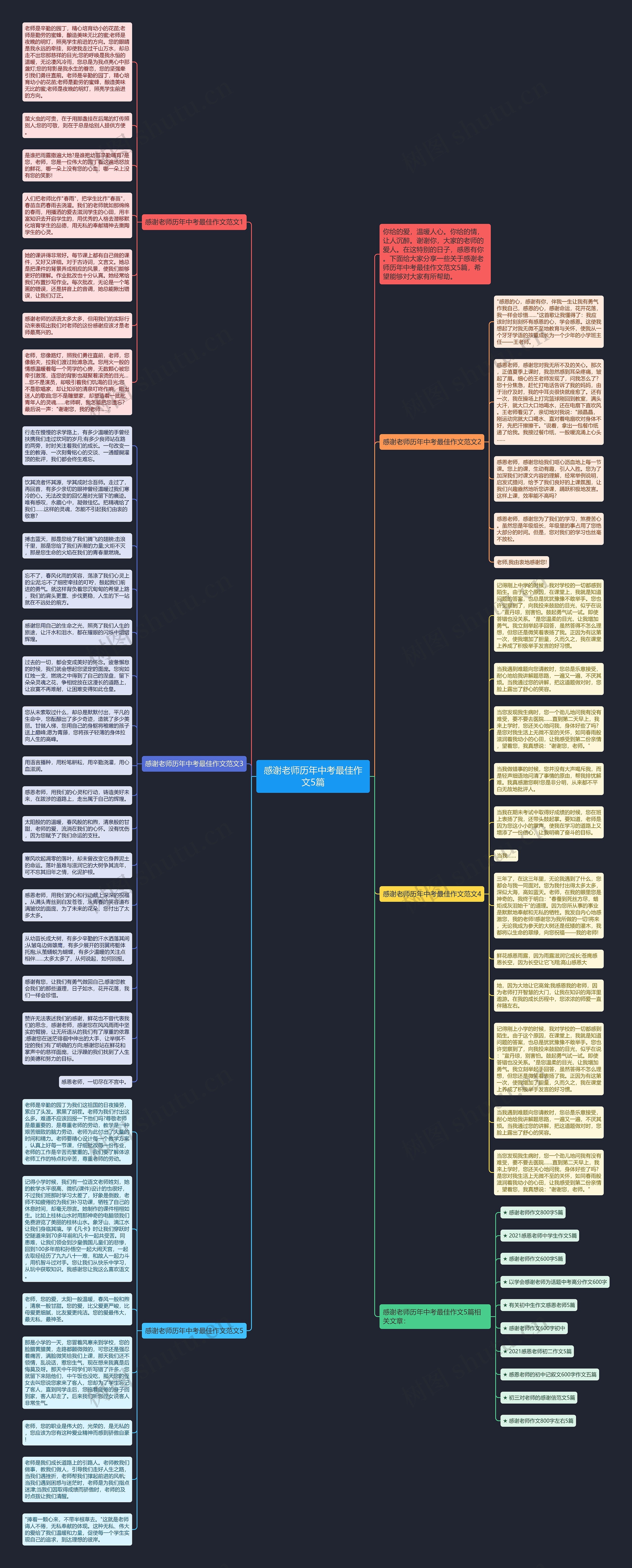 感谢老师历年中考最佳作文5篇思维导图