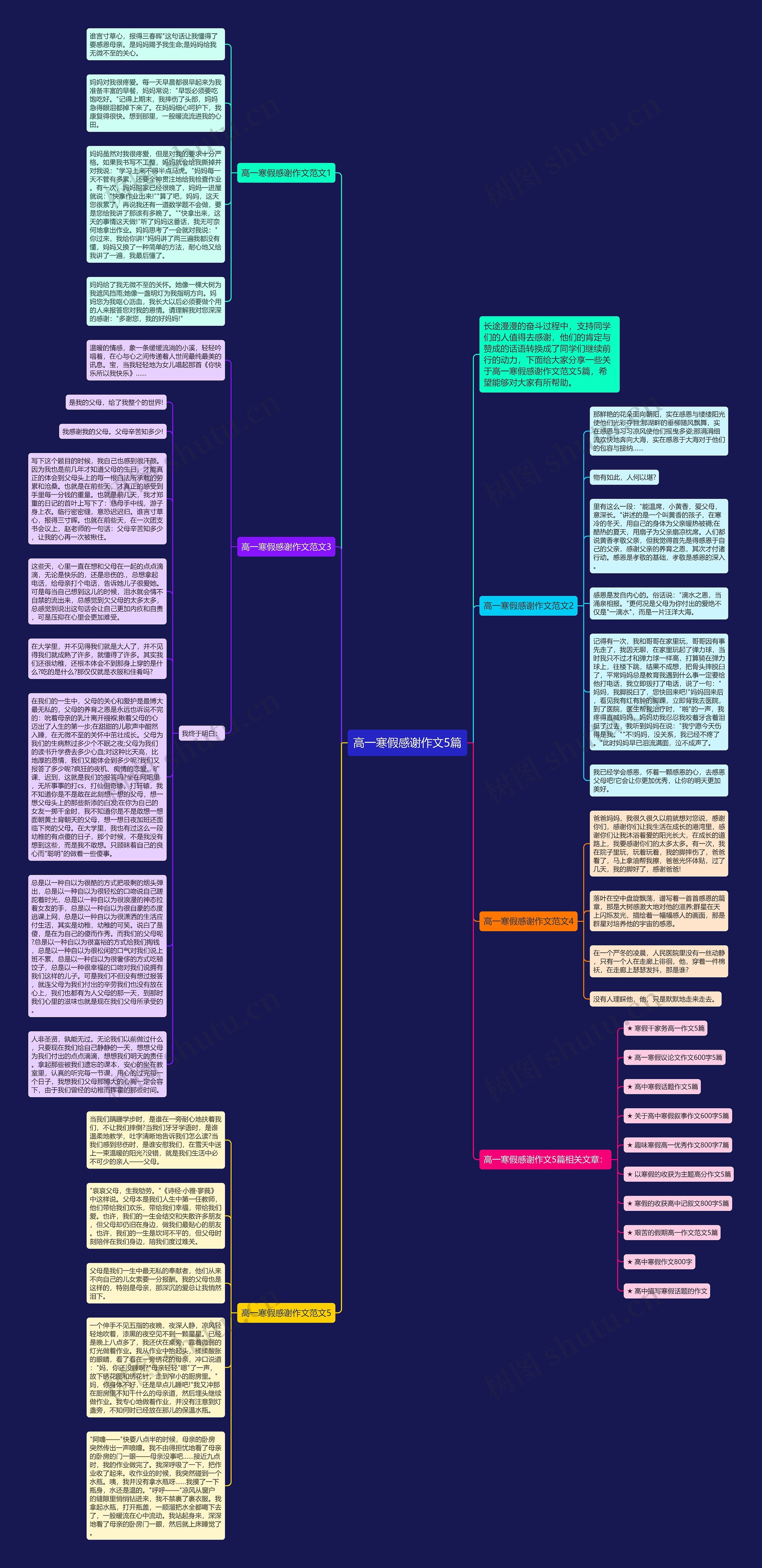 高一寒假感谢作文5篇思维导图