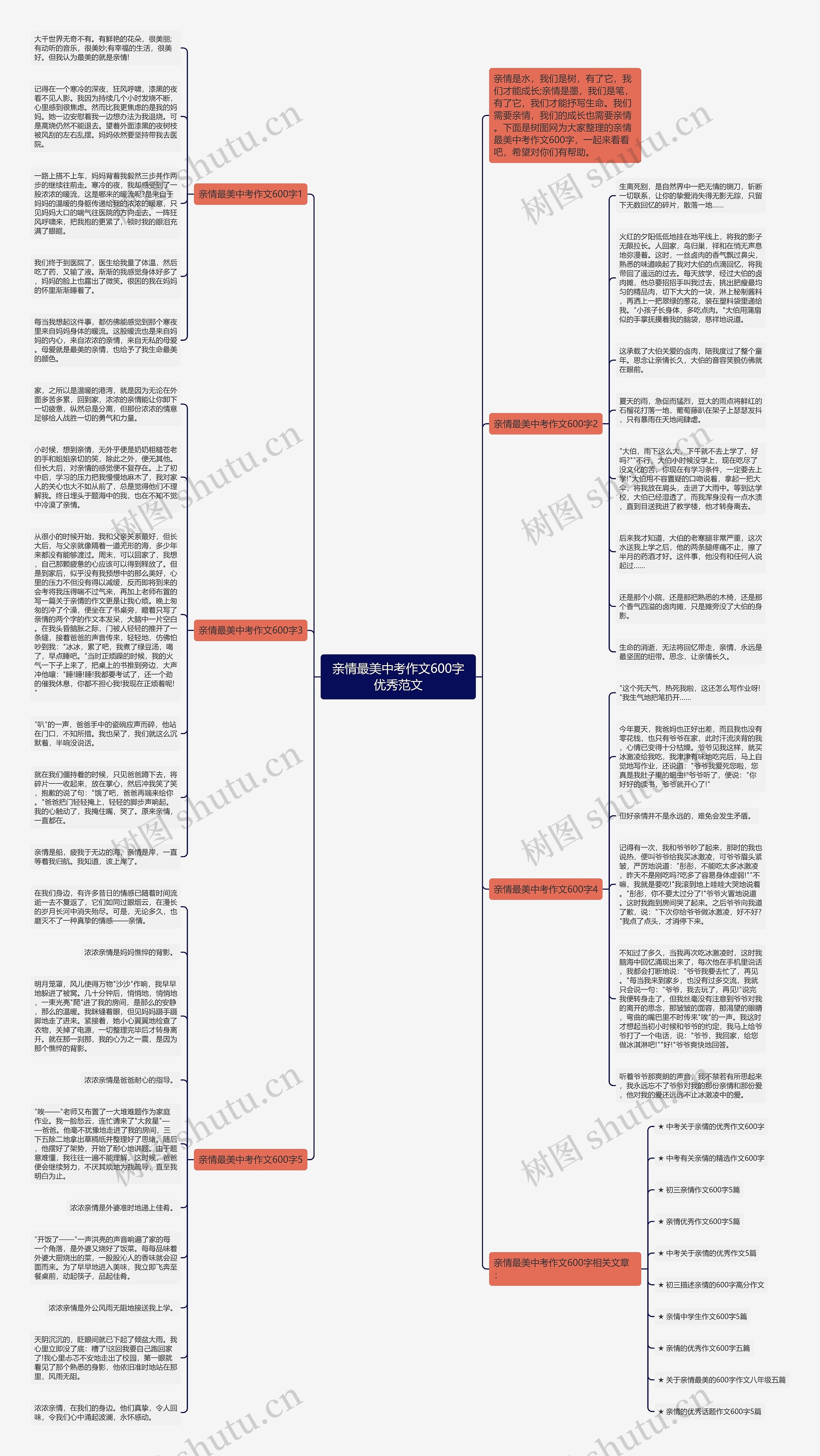 亲情最美中考作文600字优秀范文思维导图