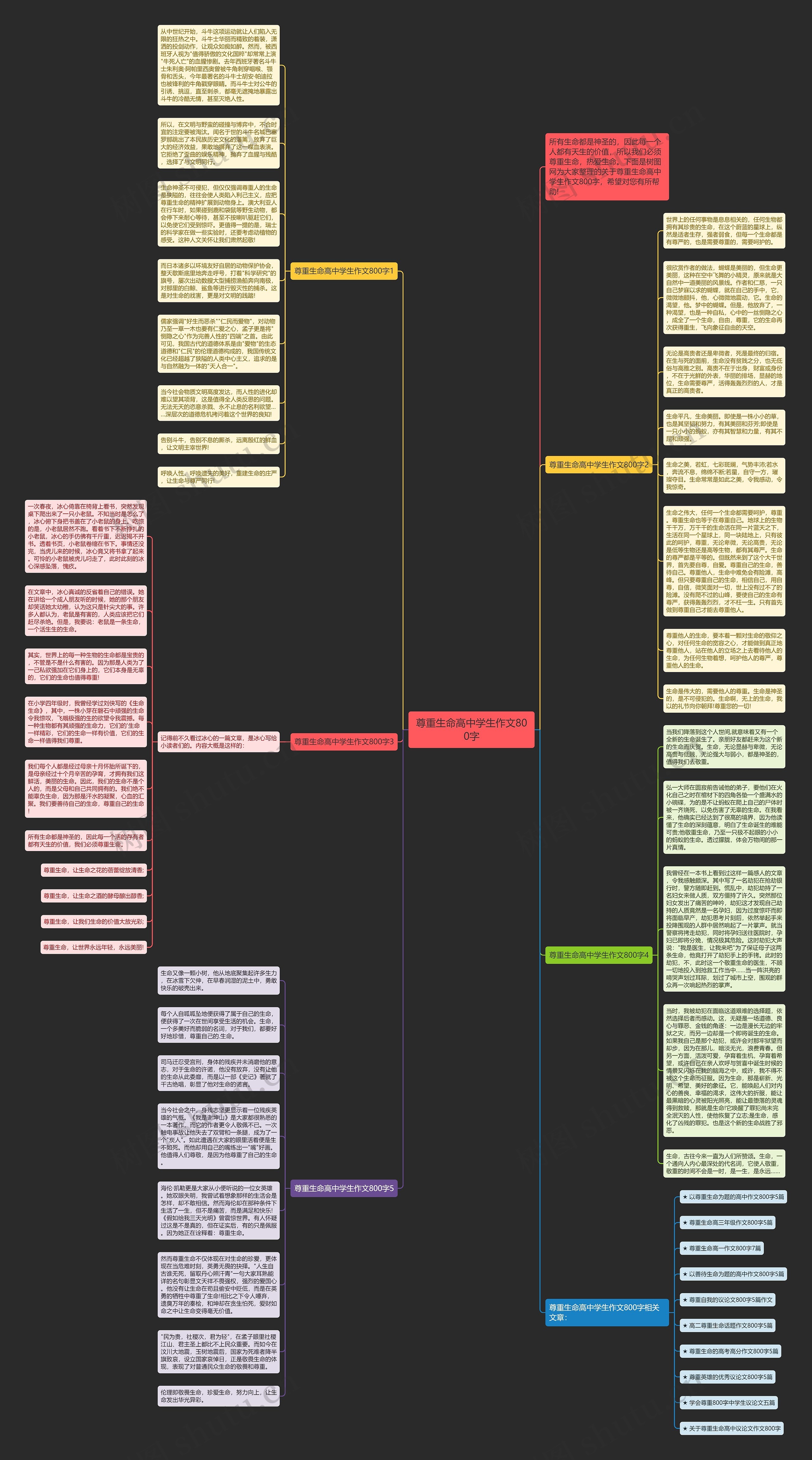 尊重生命高中学生作文800字思维导图