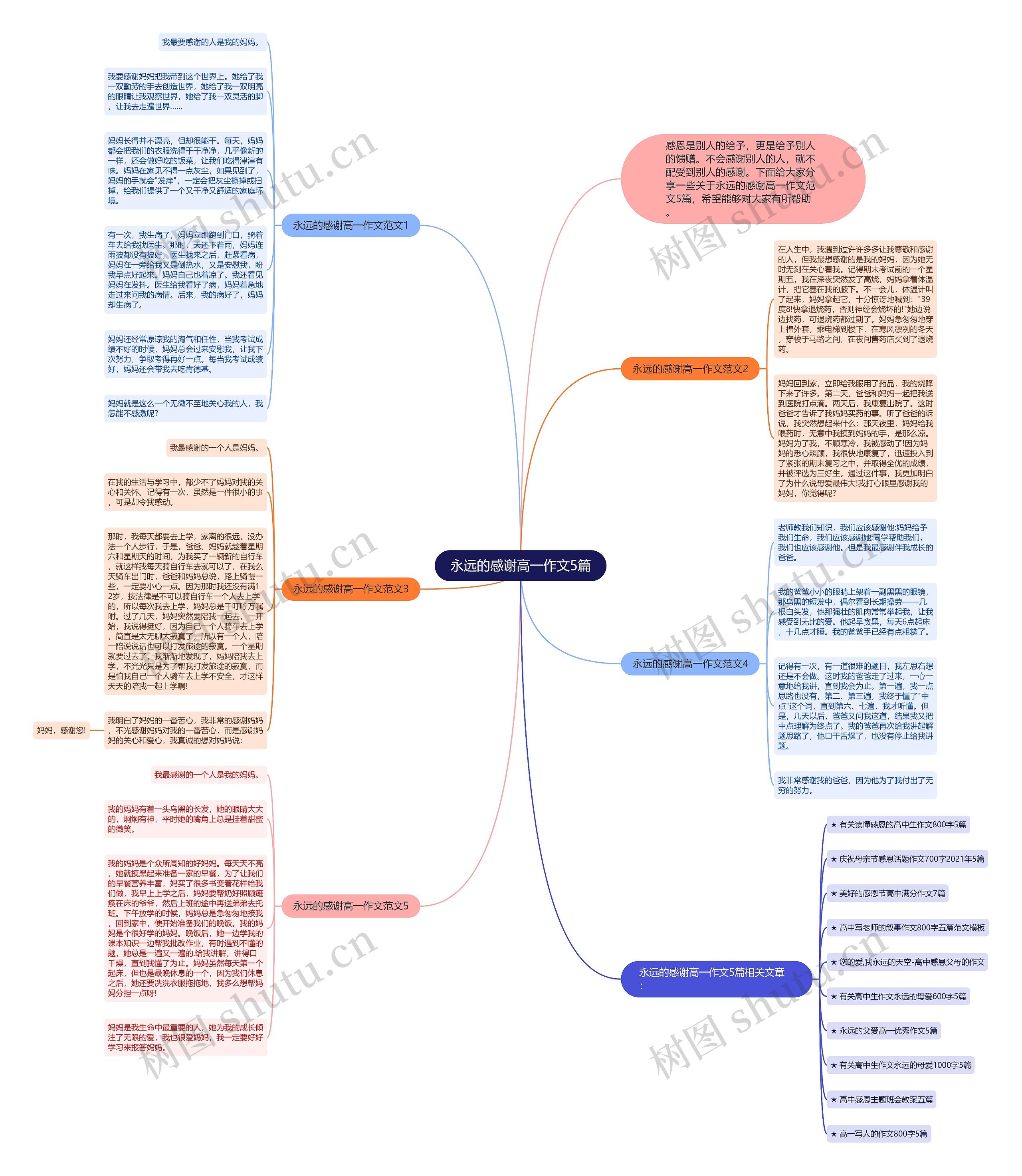 永远的感谢高一作文5篇思维导图