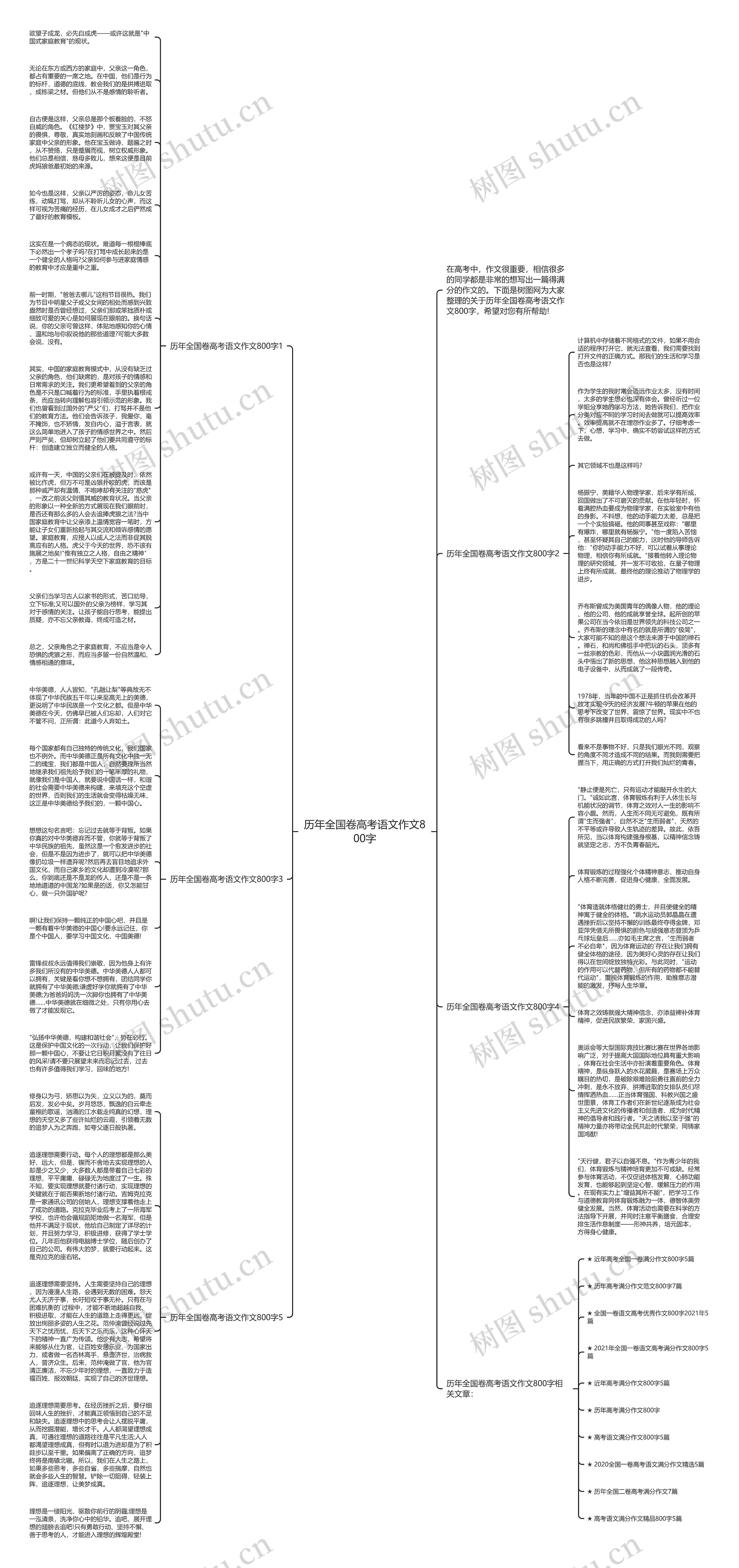 历年全国卷高考语文作文800字思维导图