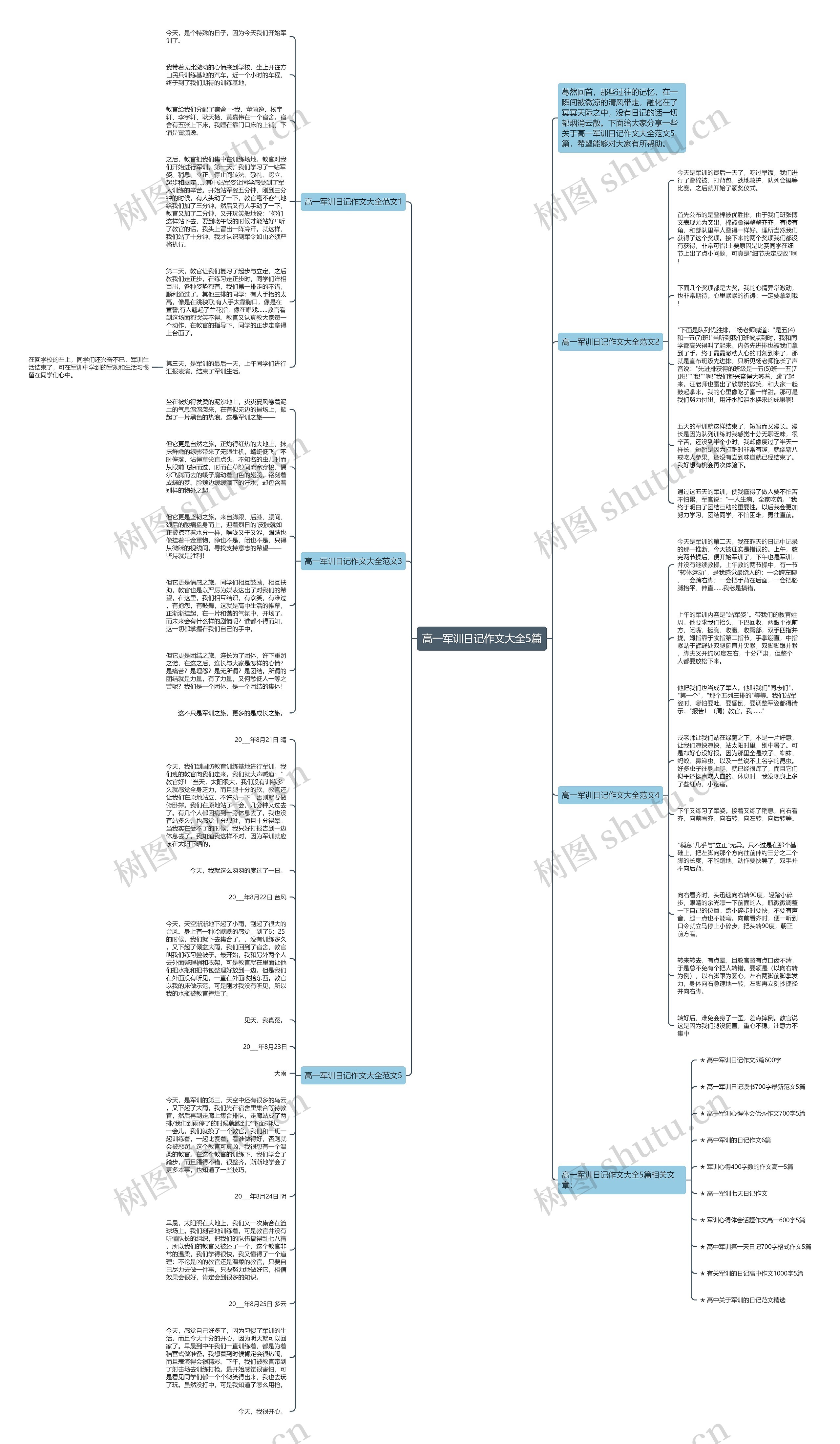 高一军训日记作文大全5篇思维导图