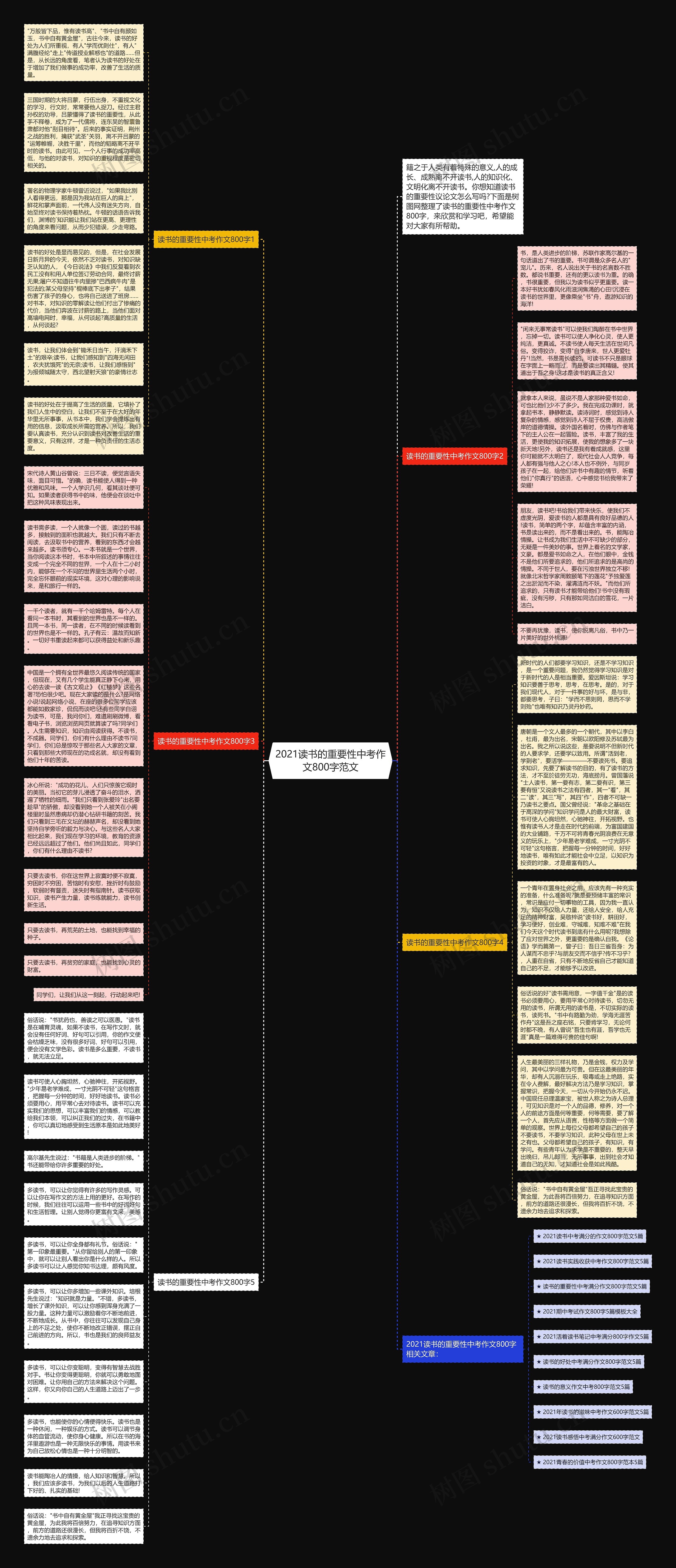 2021读书的重要性中考作文800字范文思维导图