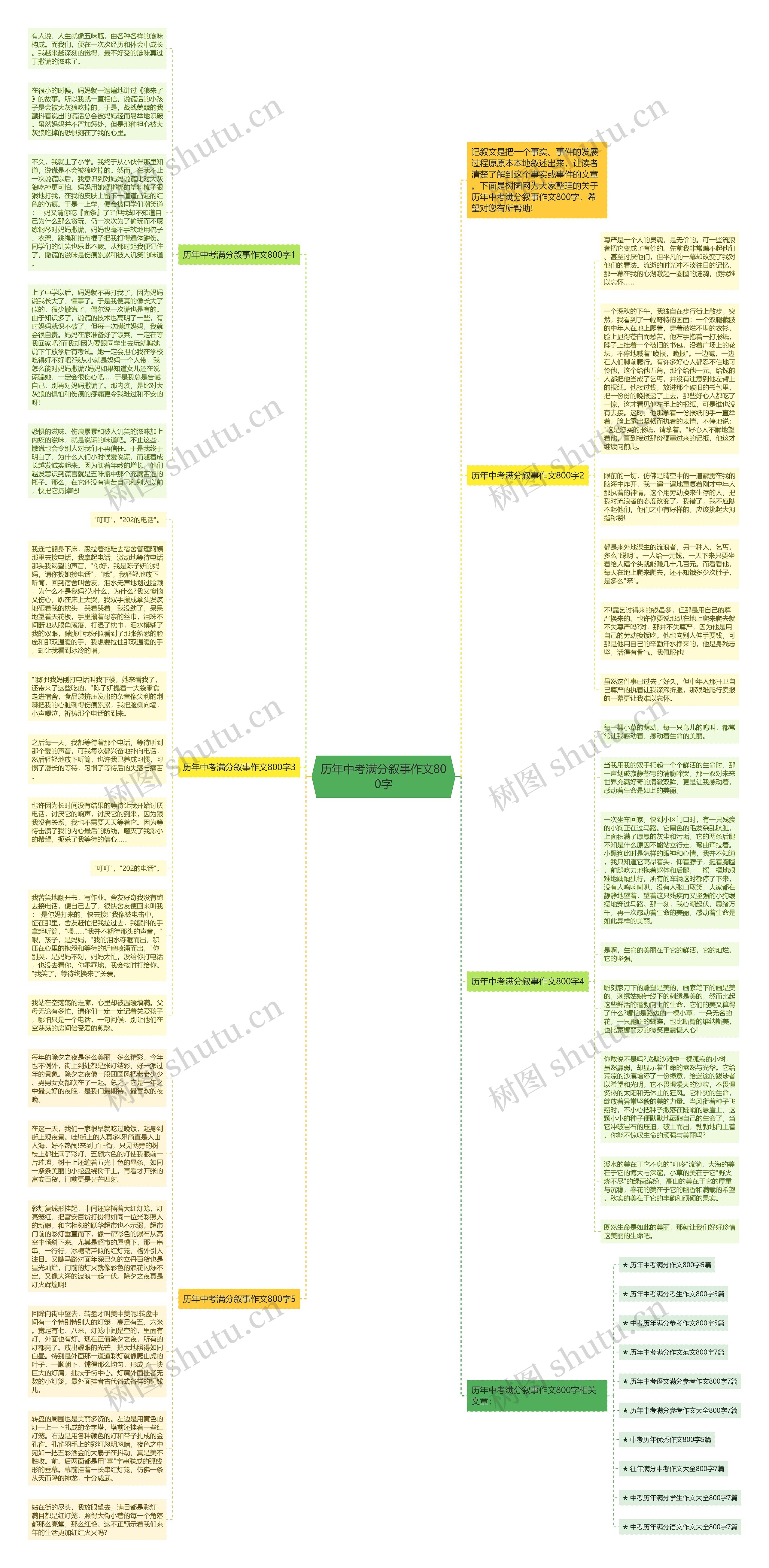 历年中考满分叙事作文800字思维导图