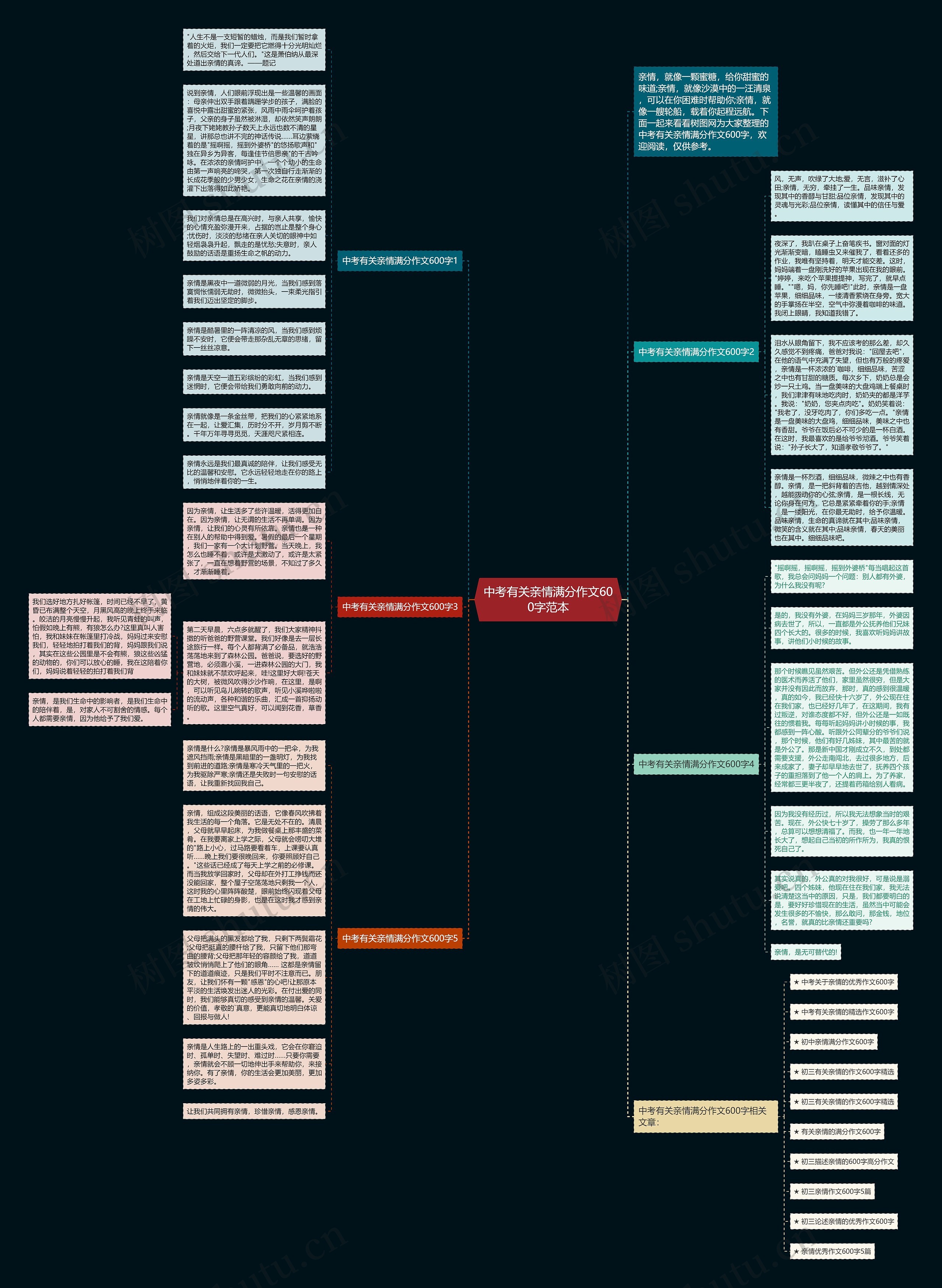 中考有关亲情满分作文600字范本思维导图