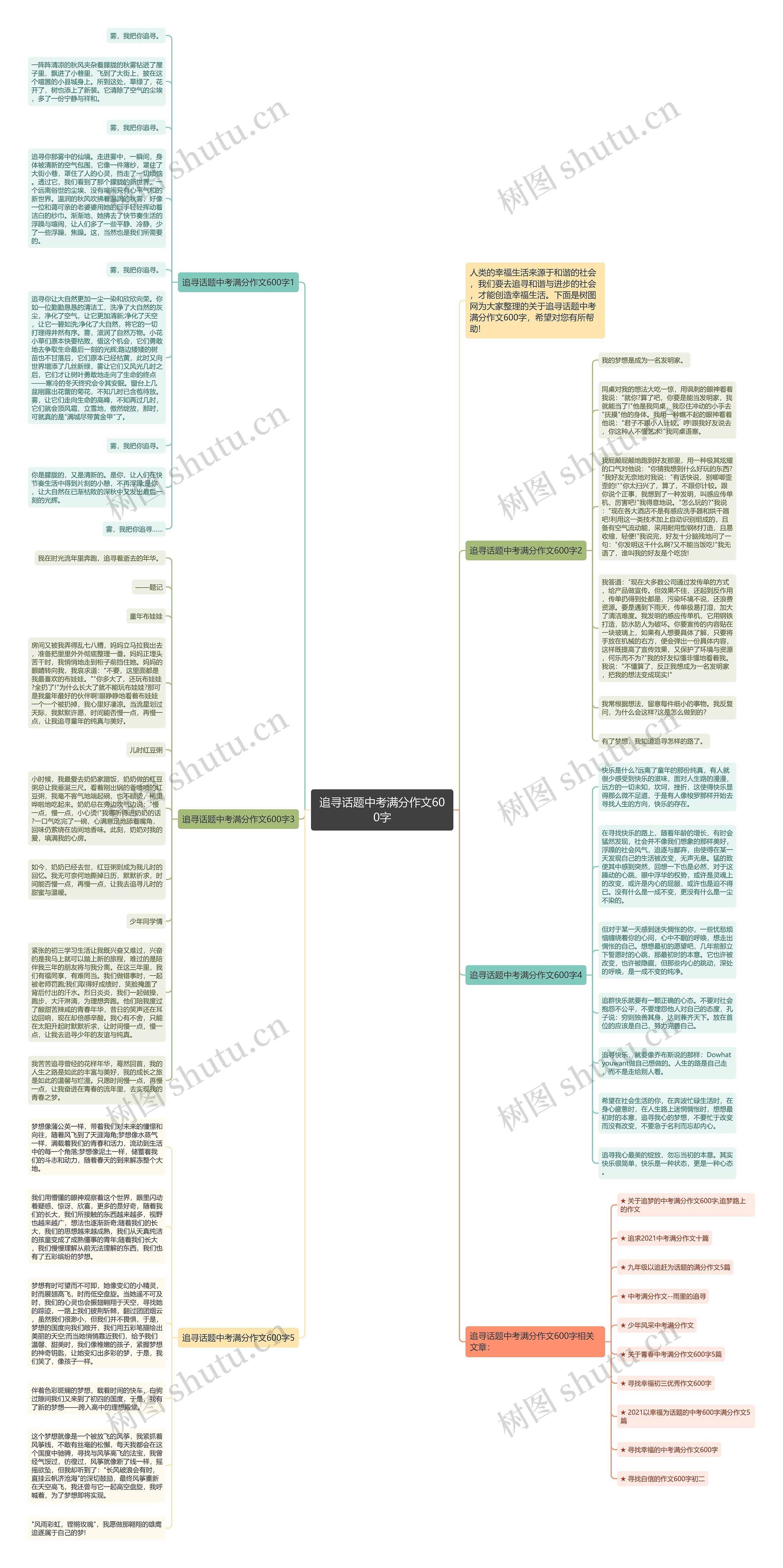 追寻话题中考满分作文600字思维导图