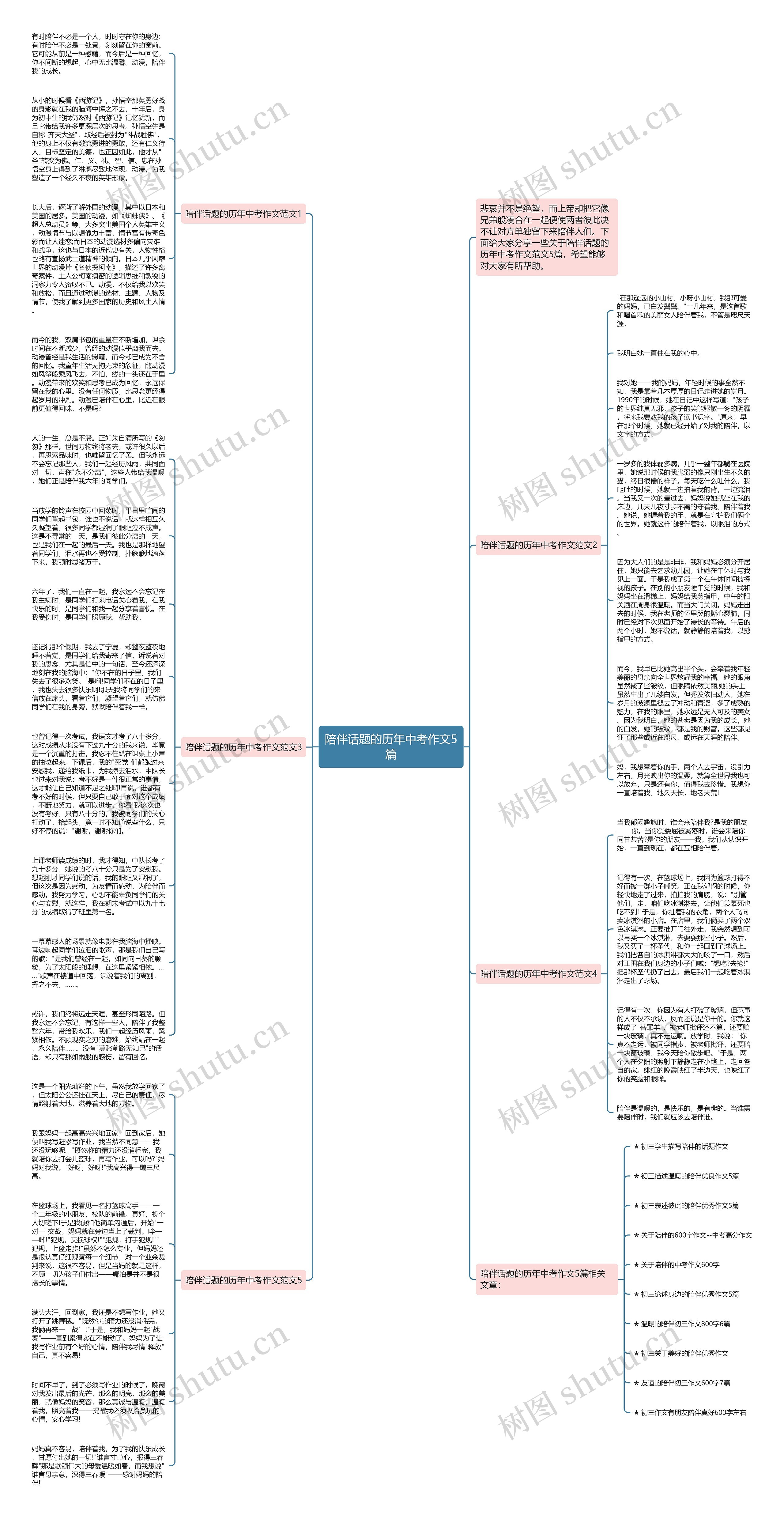 陪伴话题的历年中考作文5篇思维导图