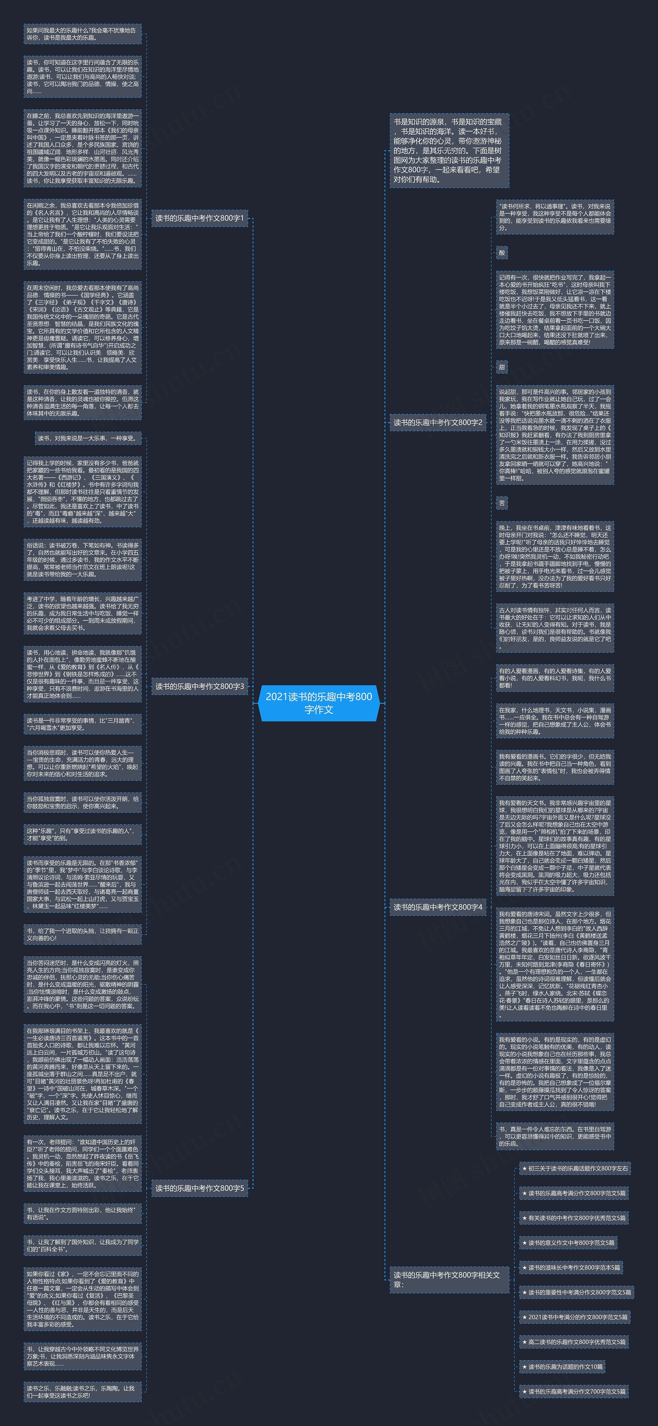 2021读书的乐趣中考800字作文思维导图
