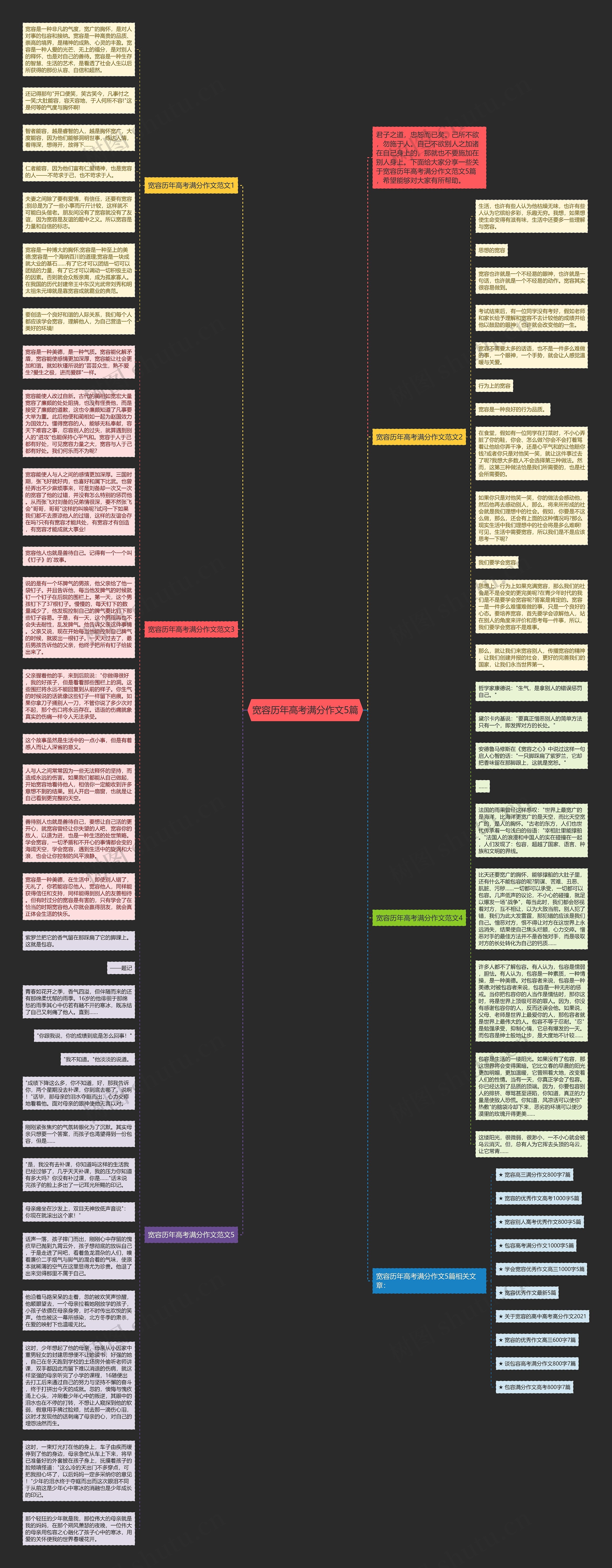 宽容历年高考满分作文5篇思维导图