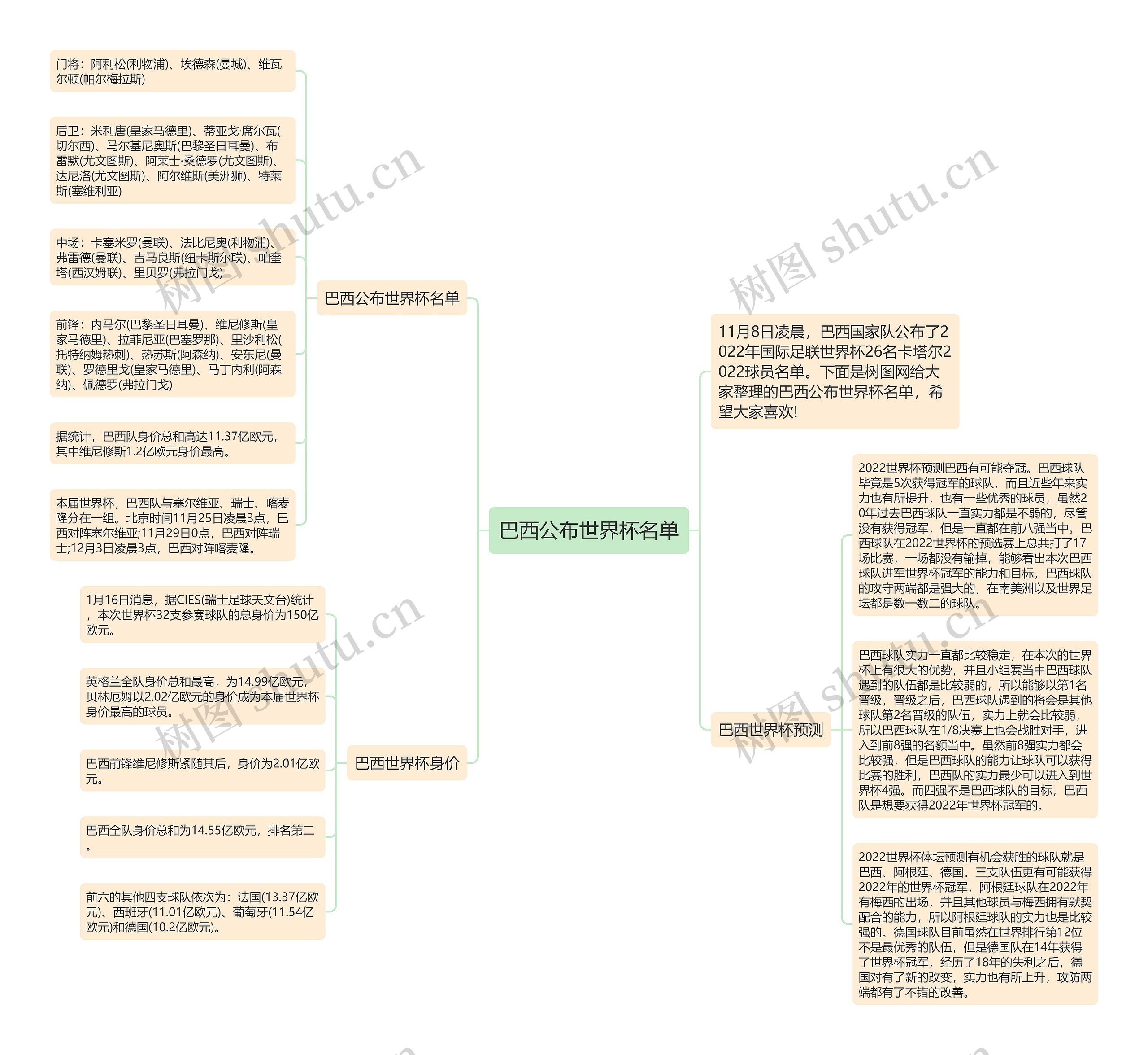 巴西公布世界杯名单思维导图