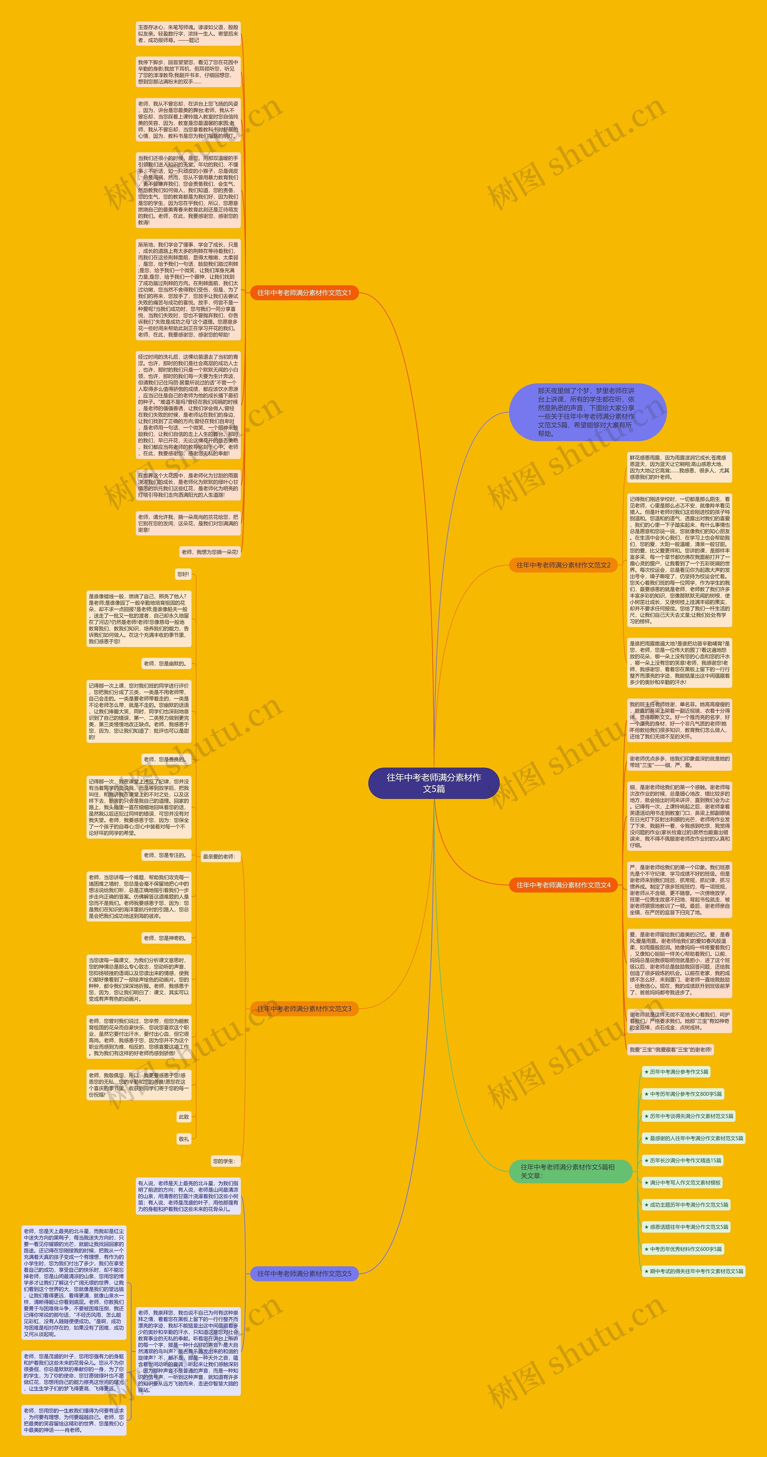 往年中考老师满分素材作文5篇思维导图