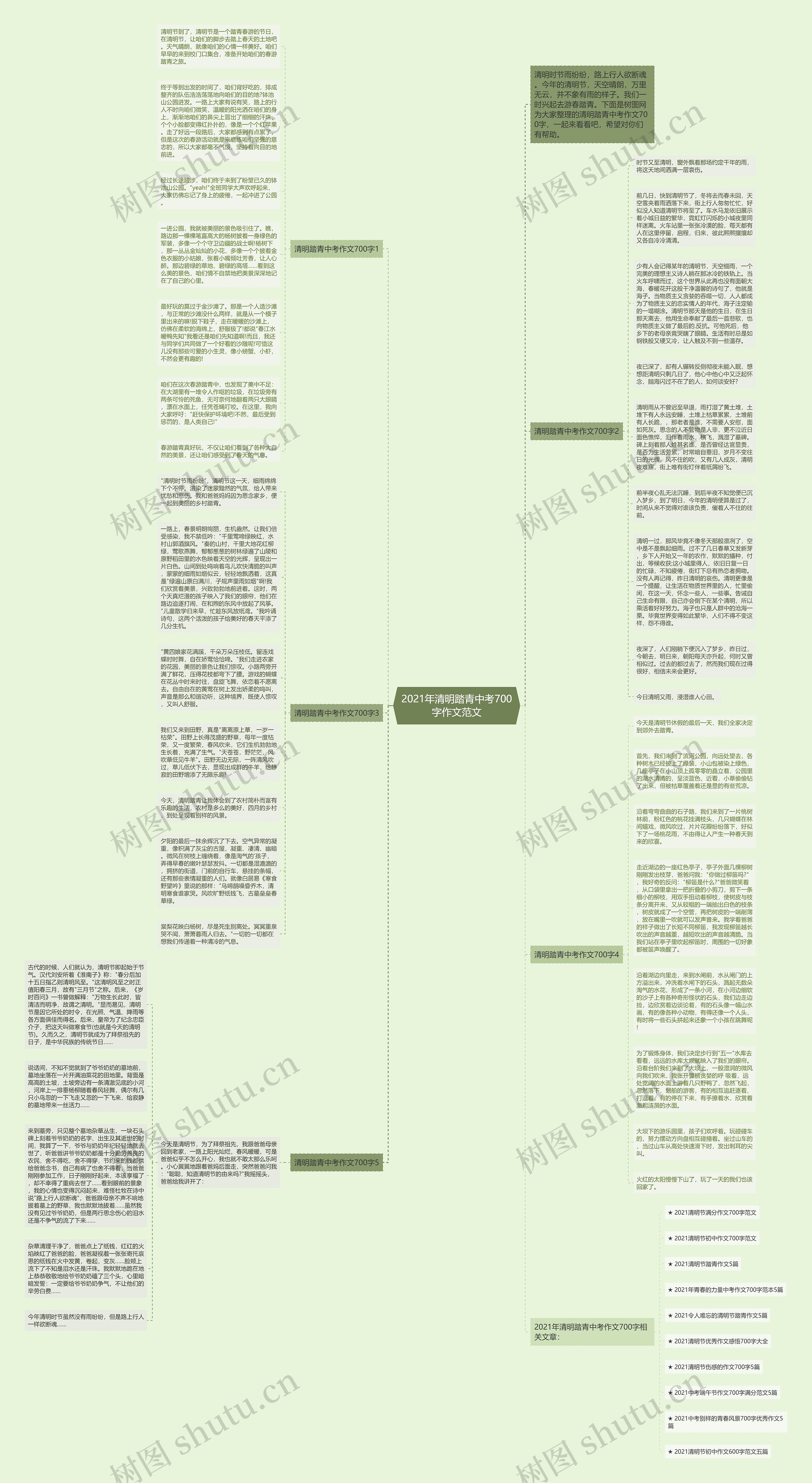 2021年清明踏青中考700字作文范文思维导图