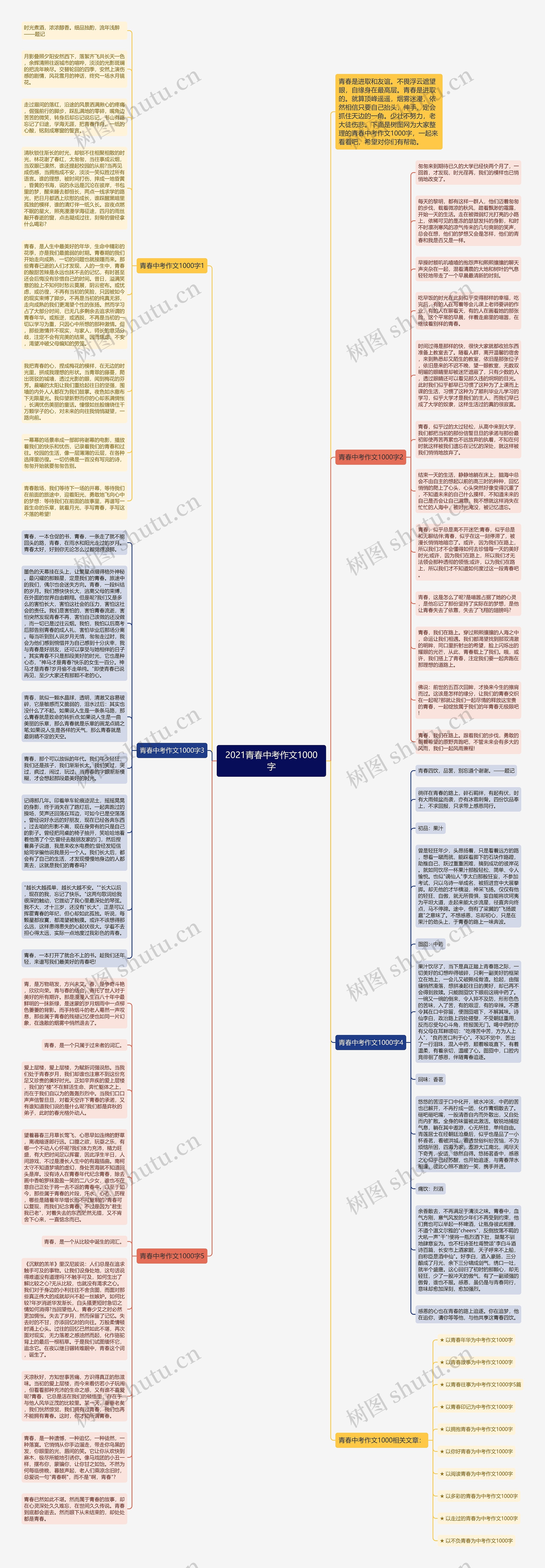 2021青春中考作文1000字思维导图