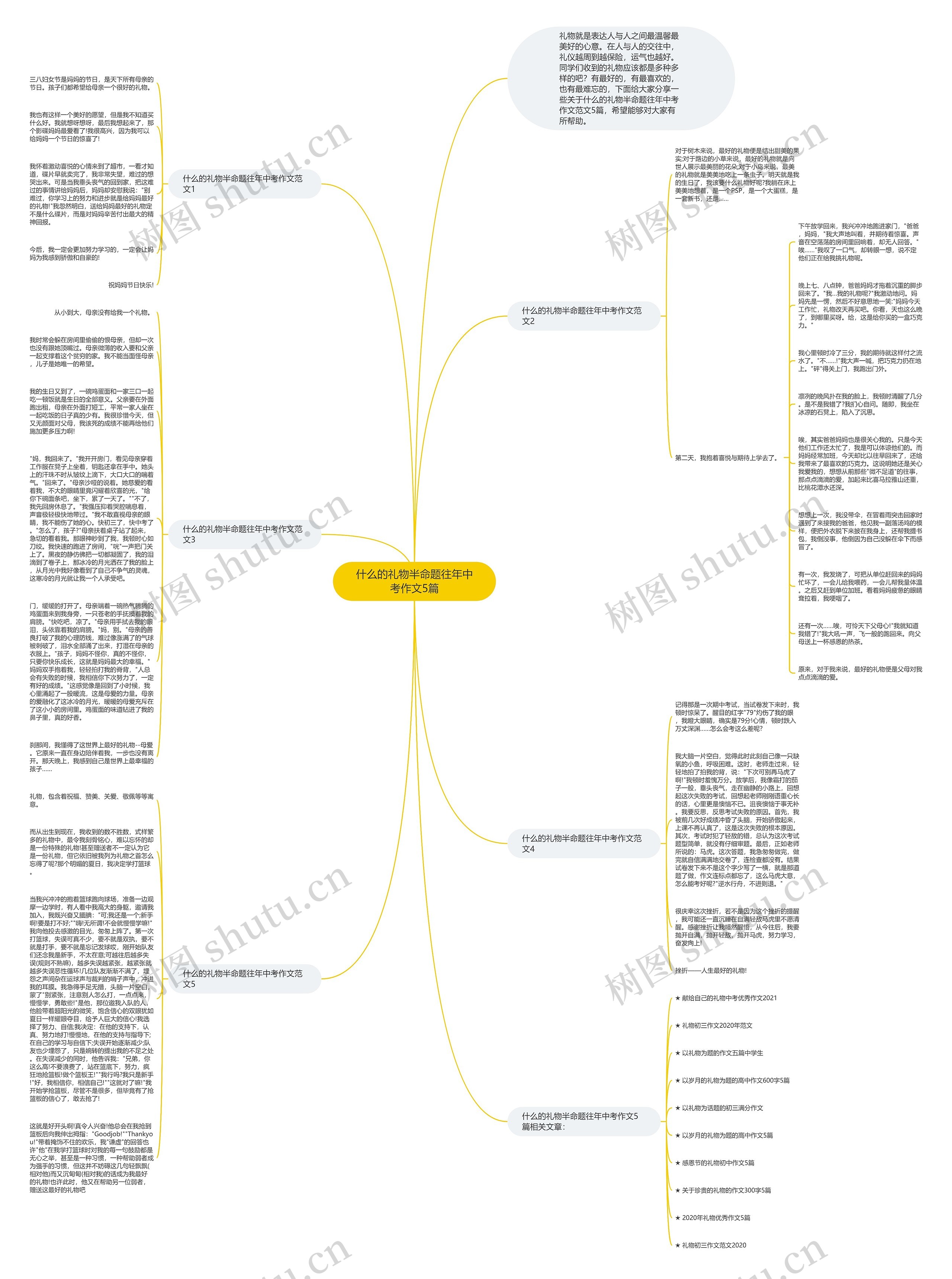 什么的礼物半命题往年中考作文5篇思维导图