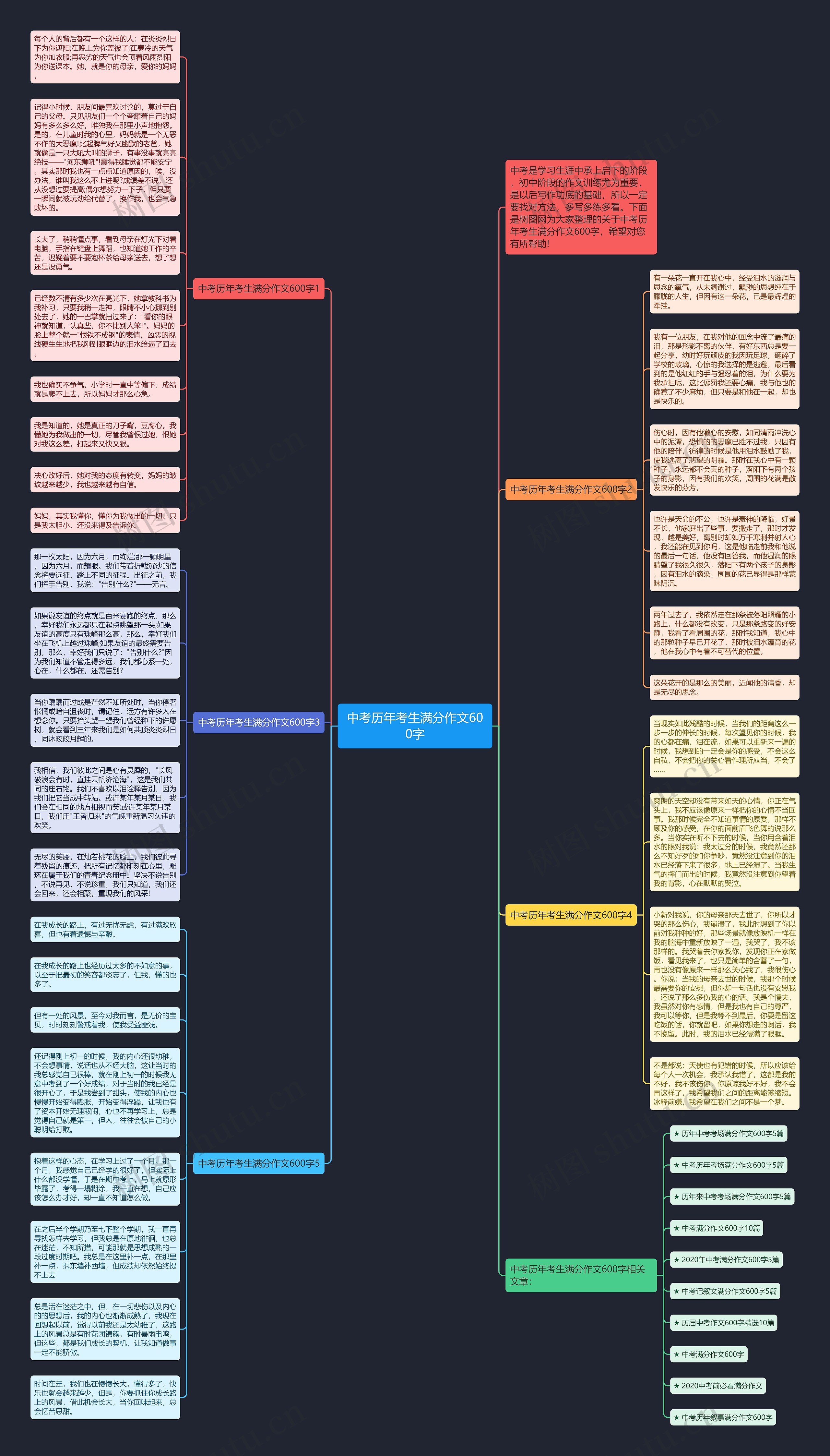 中考历年考生满分作文600字思维导图