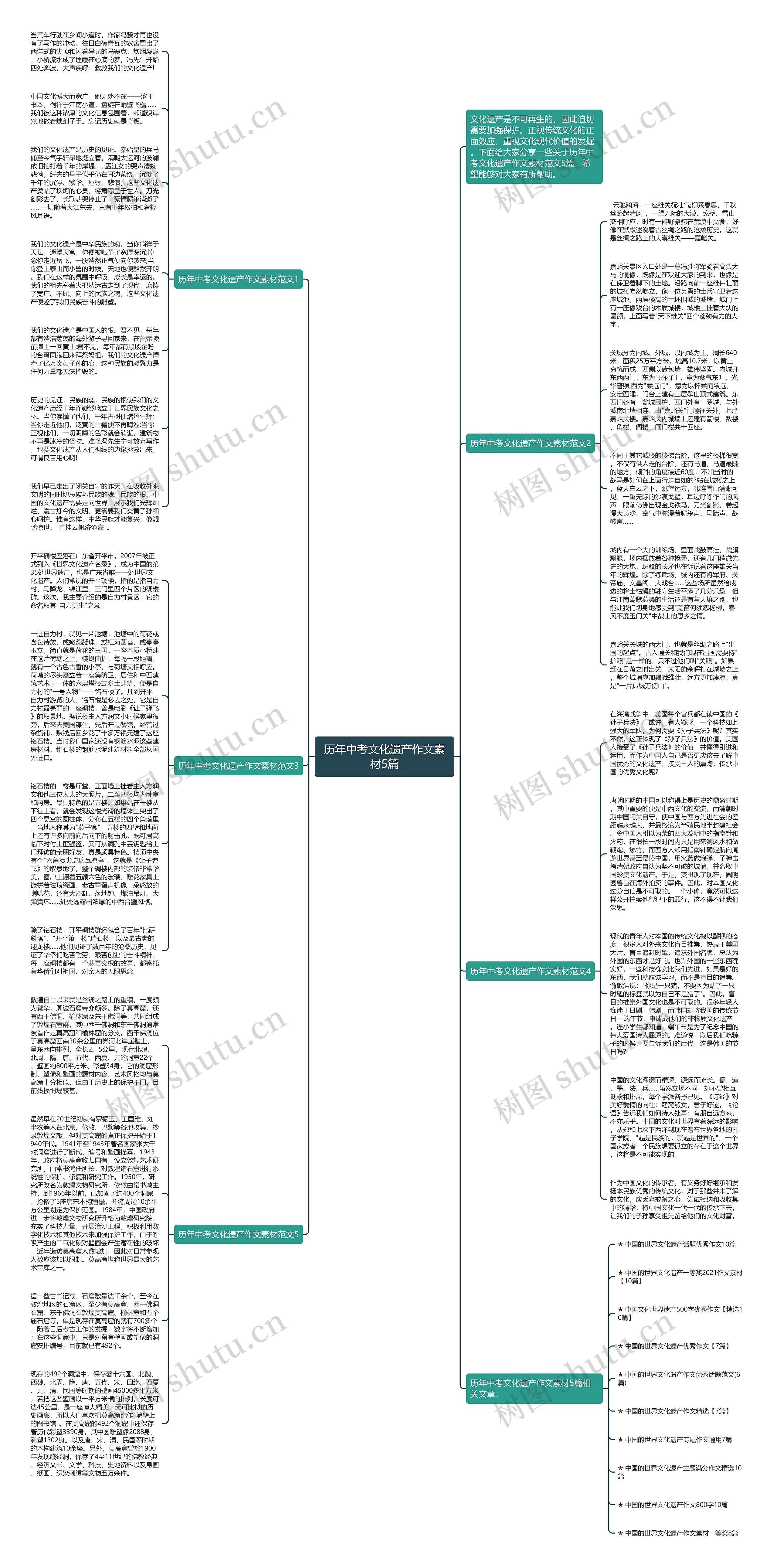 历年中考文化遗产作文素材5篇思维导图
