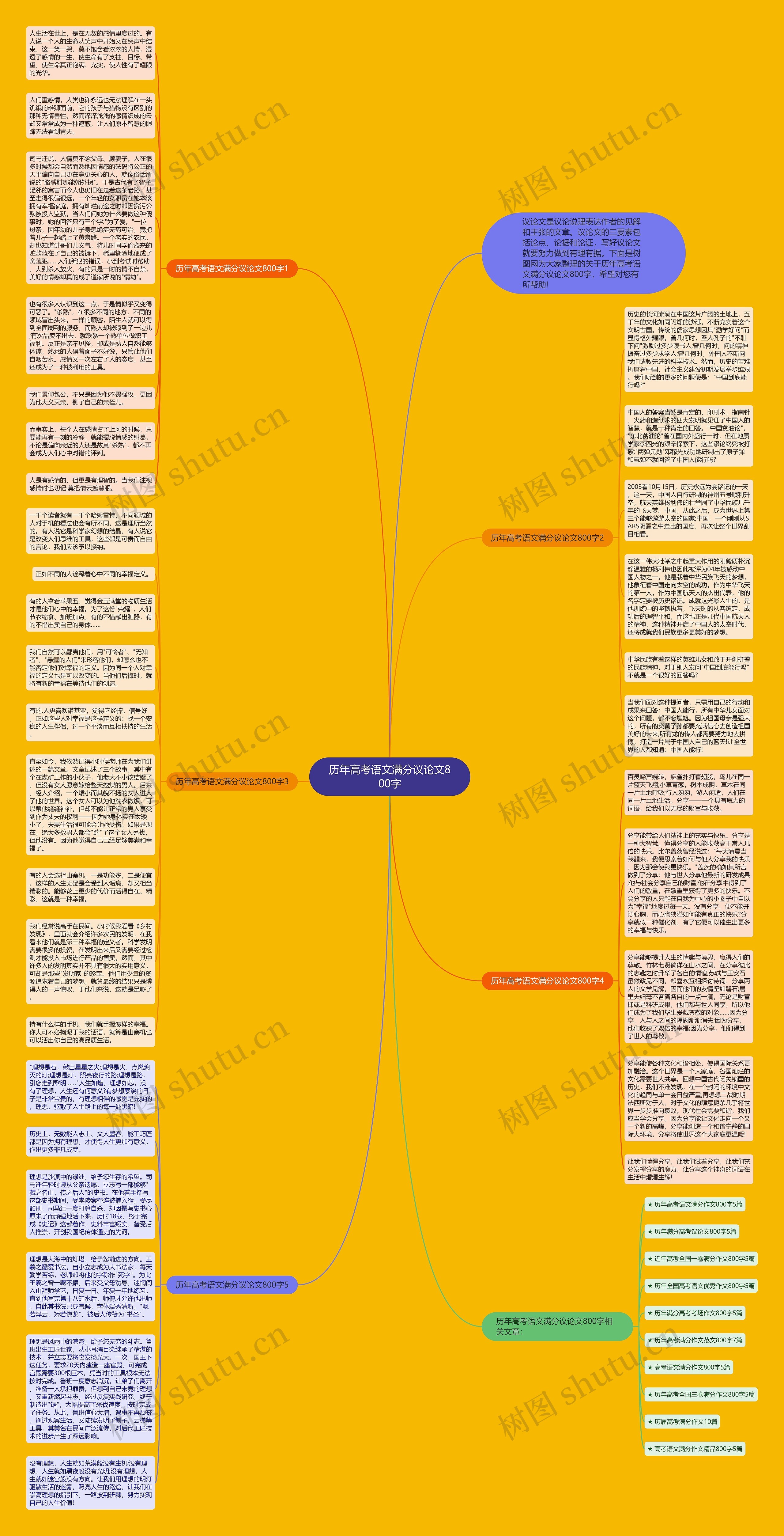 历年高考语文满分议论文800字思维导图