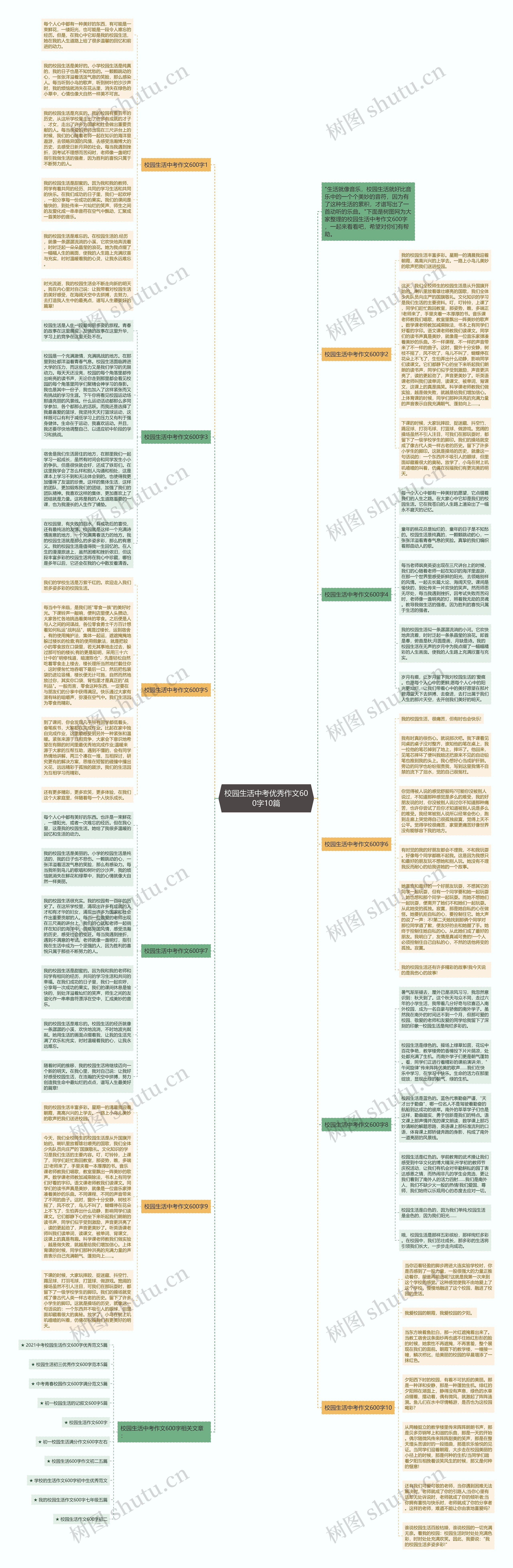 校园生活中考优秀作文600字10篇思维导图高清图 校园生活中考优秀作文600字10篇思维导图